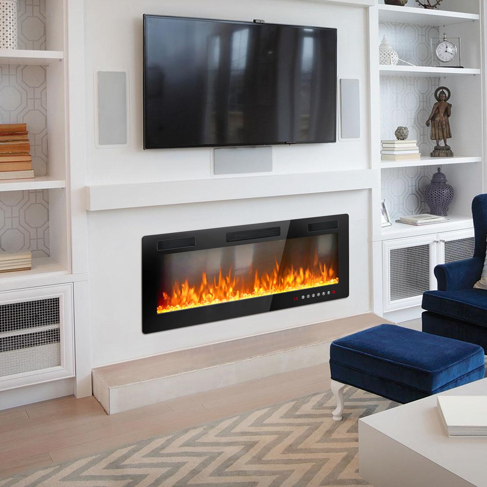 Lemberi 36 Inch Electric Fireplace Recessed And Wall Mounted,750/1500W Heater And Linear Fireplace With Touch Screen Control Pan