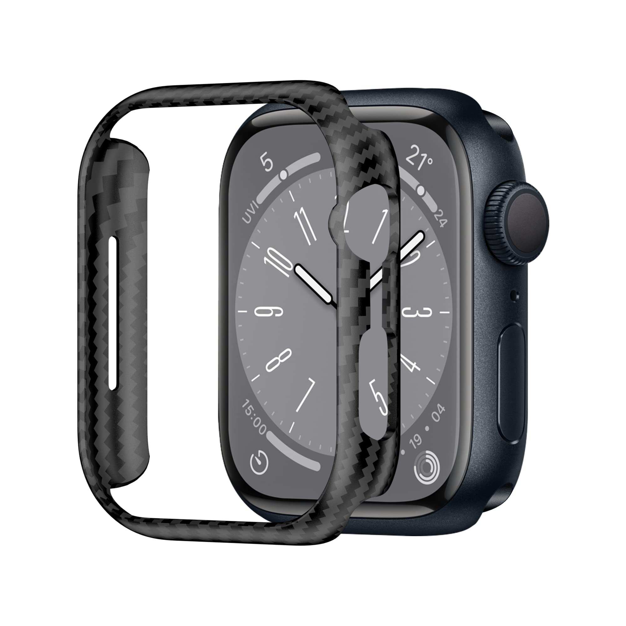 iiteeology Compatible with Apple Watch Case 45mm, Genuine Slim Aramid Carbon Fiber Case for iWatch Series 9 8 7, Matte Black