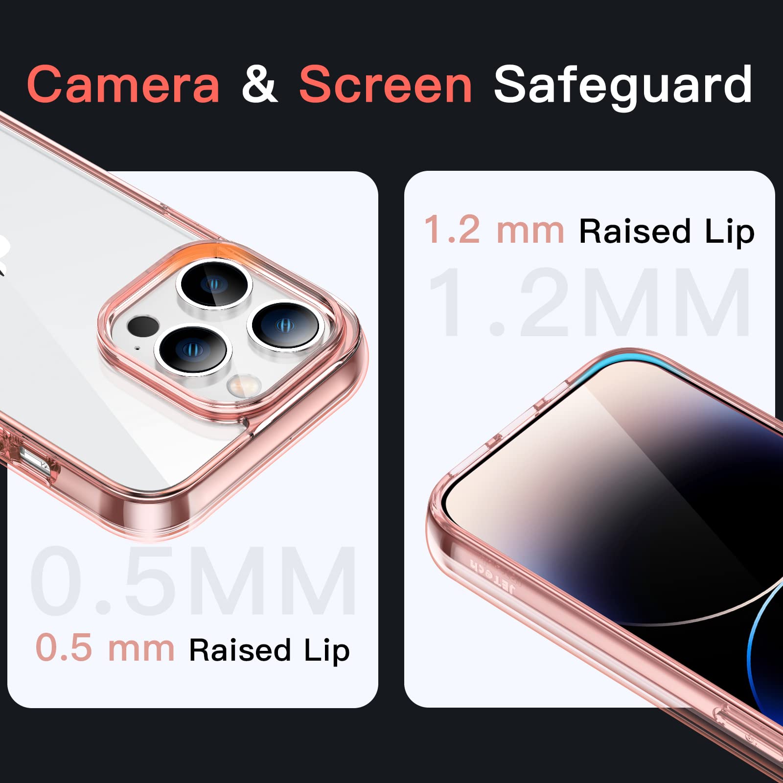 Jetech Case For Iphone 14 Pro Max 6.7 Inch, Non Yellowing Shockproof Phone Bumper Cover, Anti Scratch Clear Back (Rose Gold)