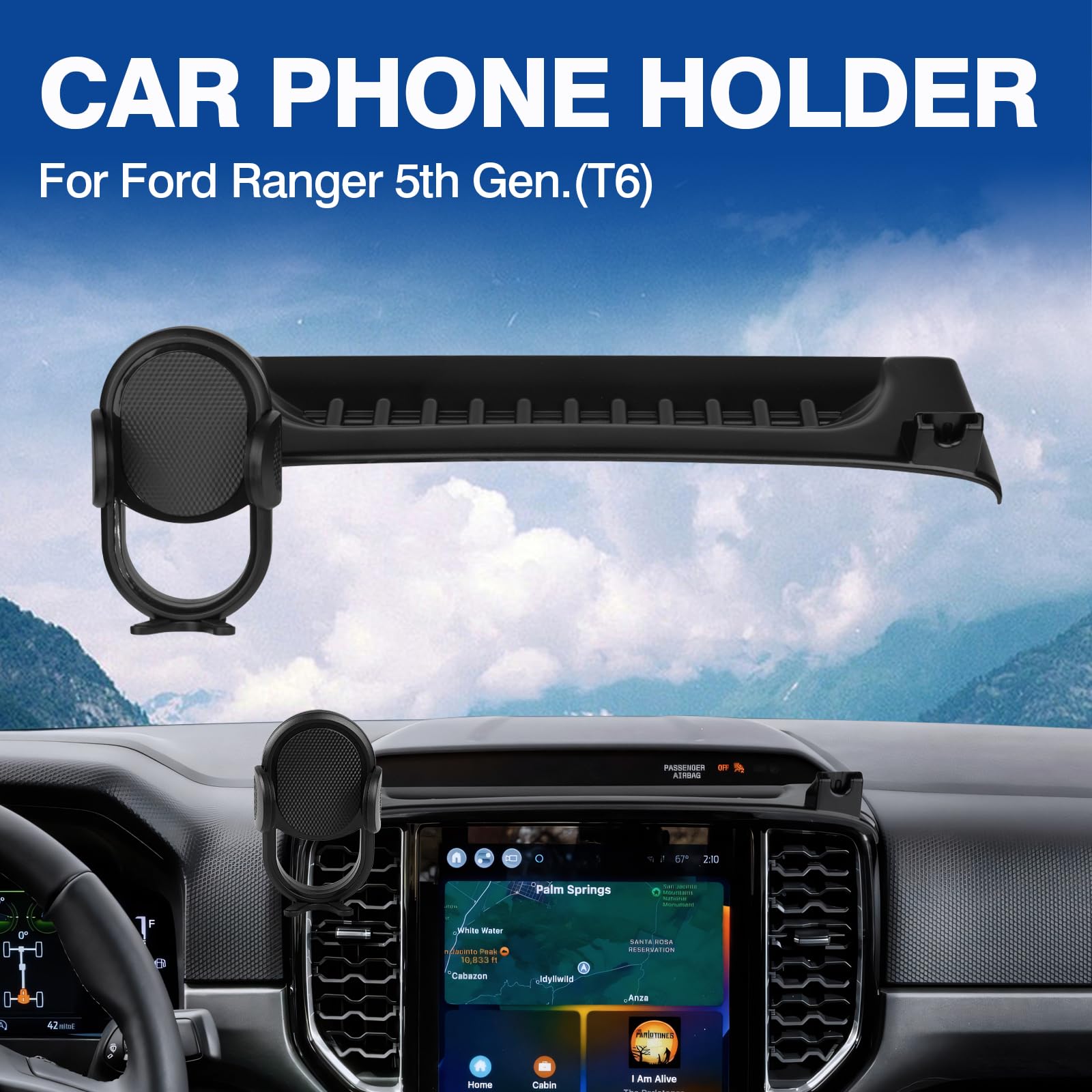Autorder Car Phone Holder For 2024 2025 Ford Ranger Accessories Phone Mount Cell Phone Car Mount Automobile Phone Stabilizer 360