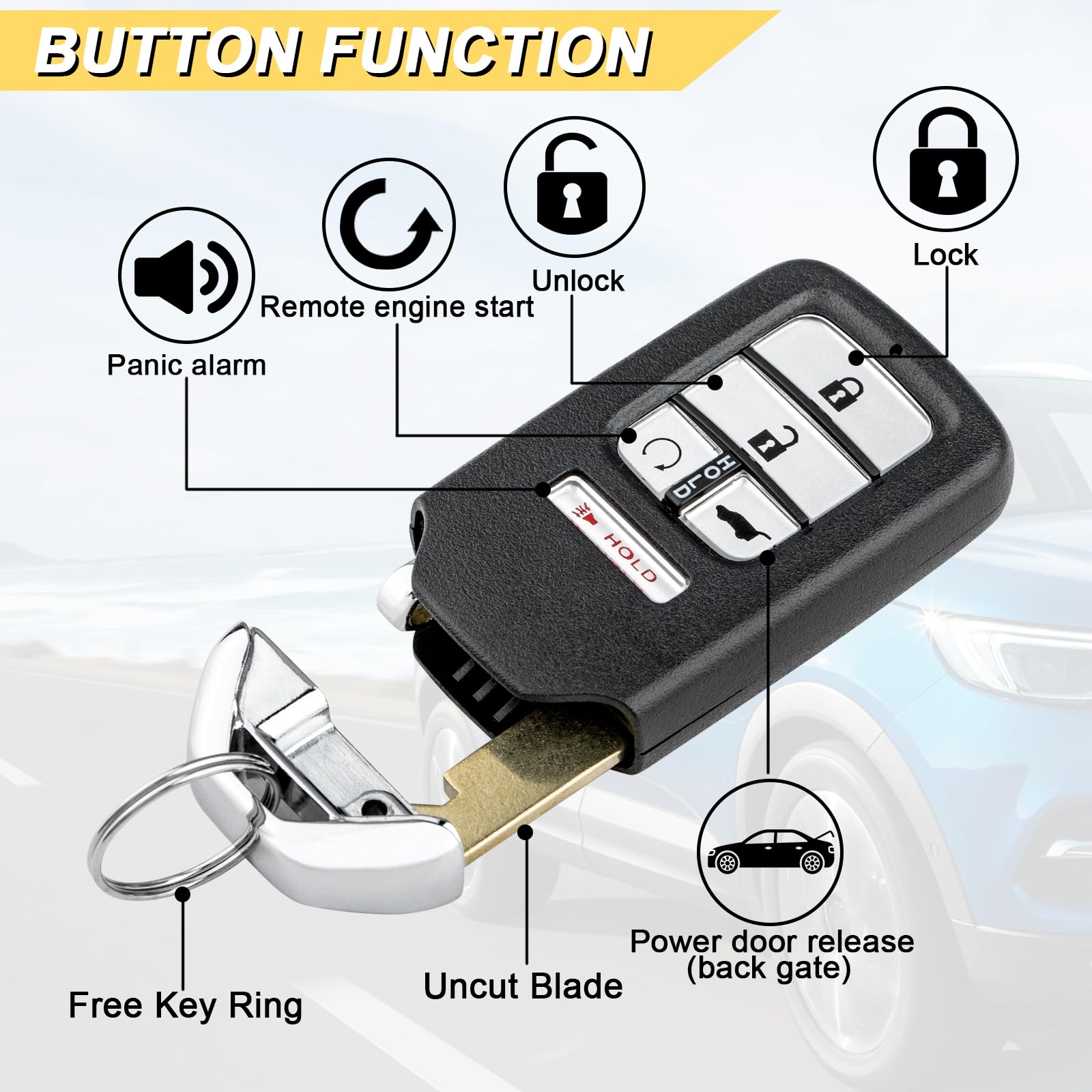 Vurkcy Key Fob Replacement For 2016-2021 Honda Pilot/ 2017-2022 Honda Crv 5-Door/ 18-21 Civic Car Keyless Entry Remote Control,