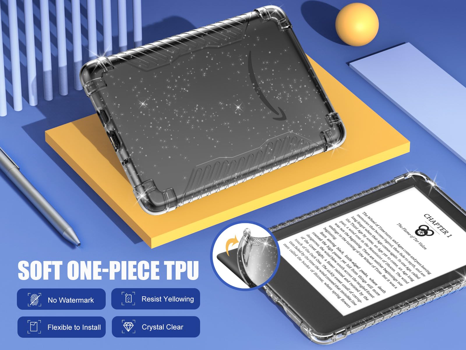 MoKo Case for 6' All New Kindle (11th Generation 2024/2022 Release), Ultra Clear Soft Flexible Transparent TPU Skin Bumper Back Cover Shell, Clear Glitter