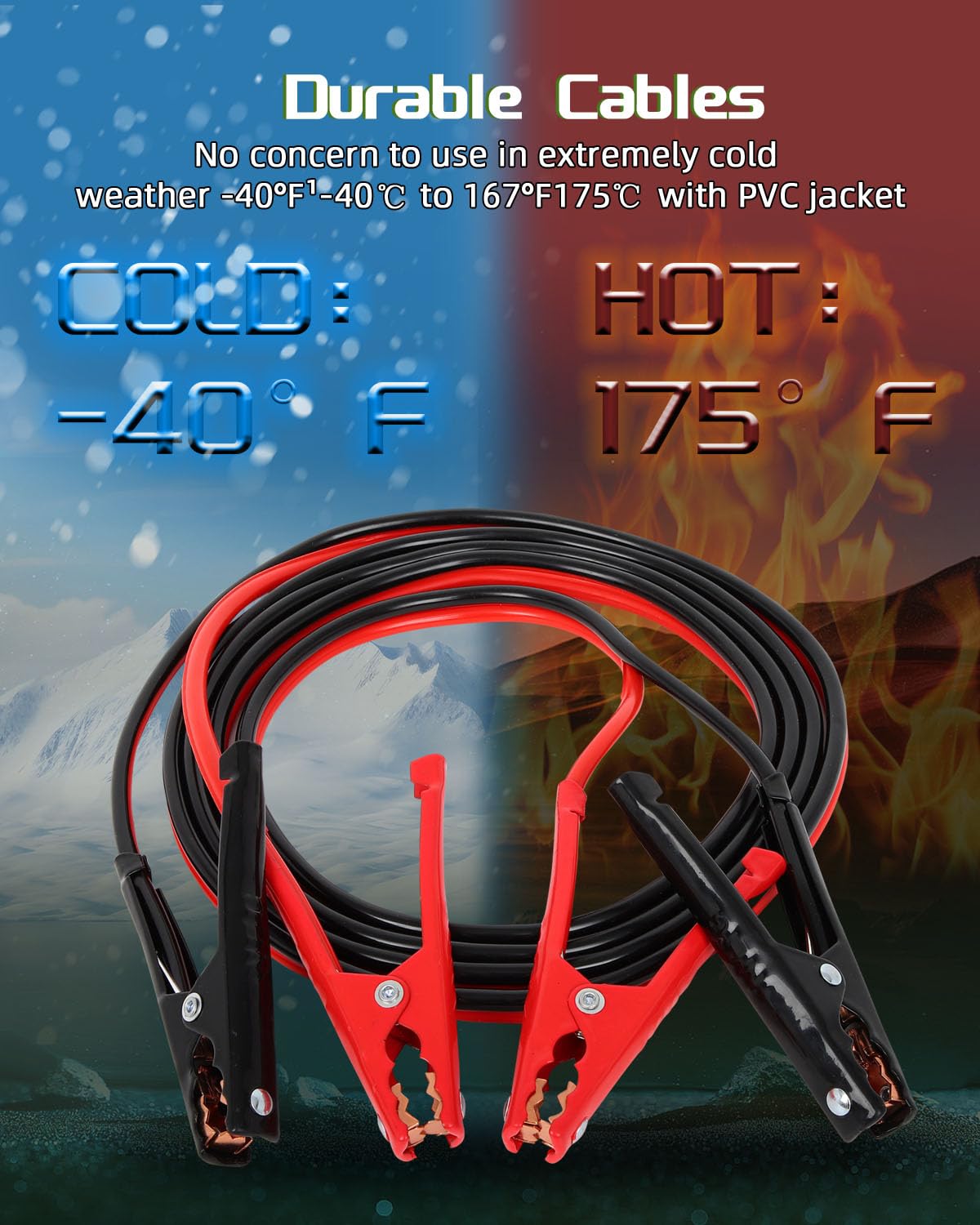 Scitoo 10 Guage Jumper Cables 12Ft, Power Jumper Cable Extension Cord For Car Suv Trucks, Heavy Duty Automotive Booster Cables F