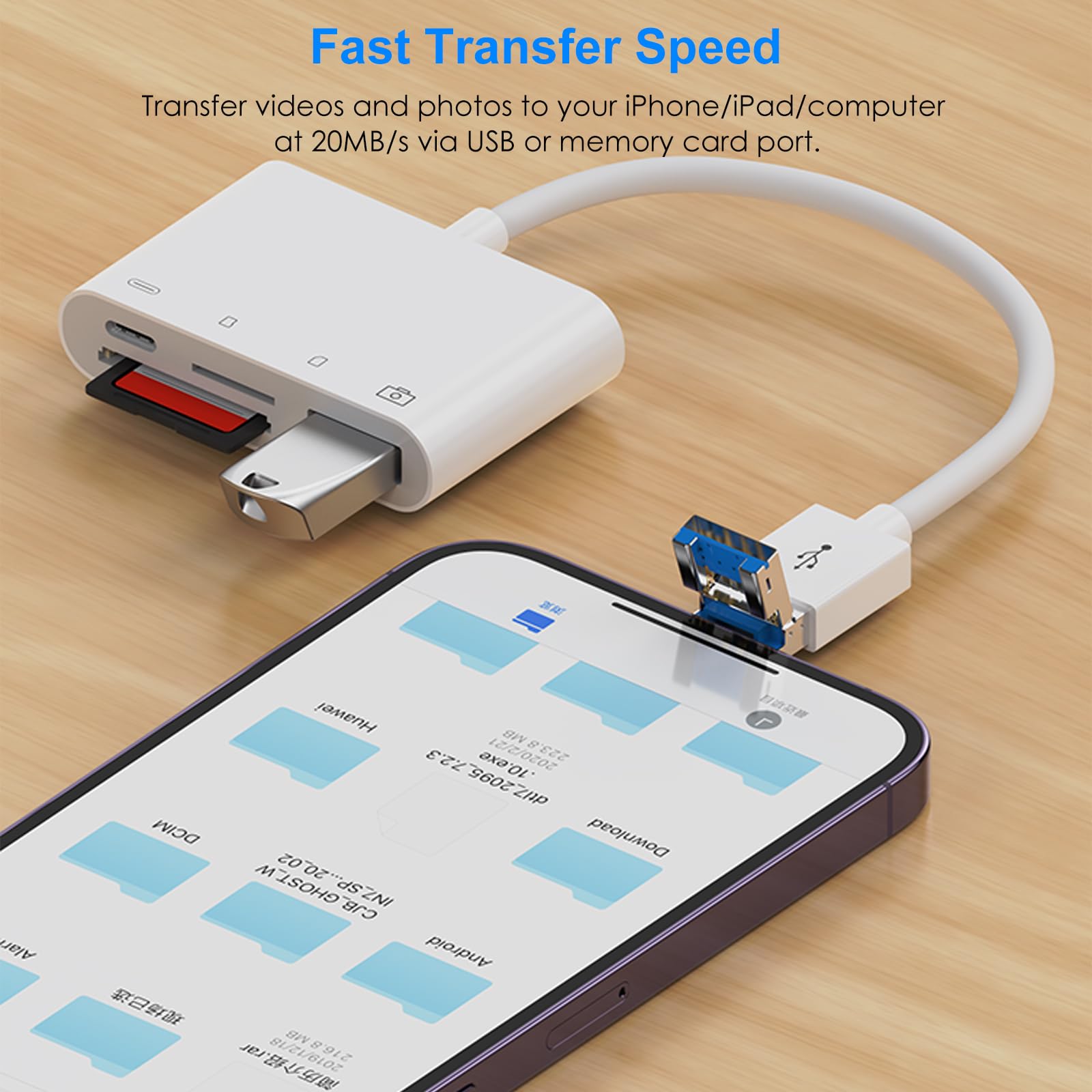 4 In 2 Sd Card Reader For Iphone/Ipad/Camera/Computer, Lightning + Usb A Connector To Sd/Tf Card Reader Adapter With Charging Po