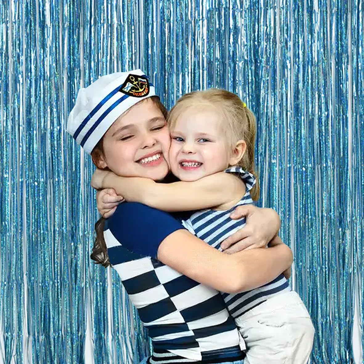 Toniful 3Pcs Laser Light Blue Door Streamers,Laser Blue Photo Booth Backdrop Metallic Streamers Blue Foil Fringe Curtains For Bi