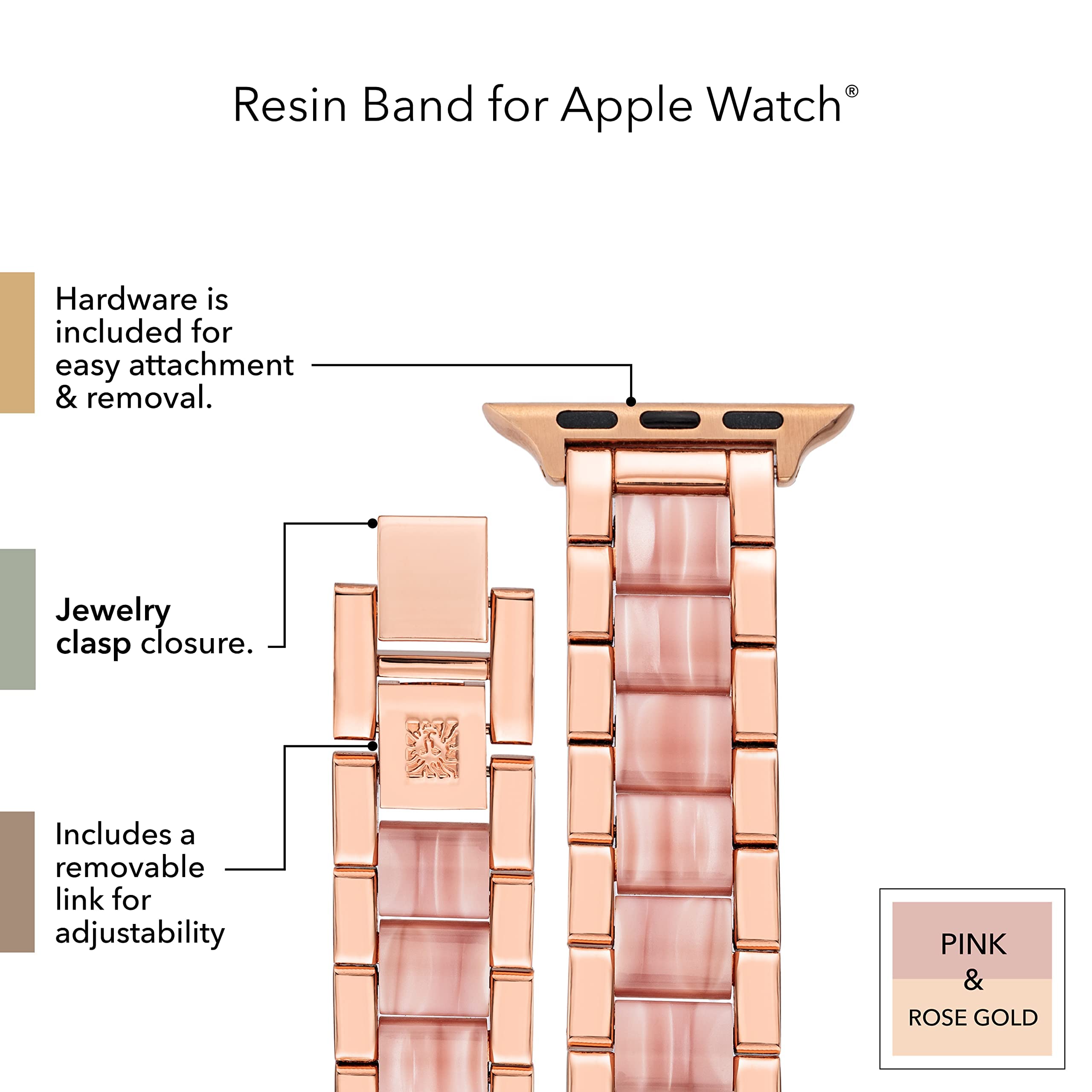 Anne Klein Fashion Resin Bracelet For Apple Watch, Secure, Adjustable, Apple Watch Replacement Band, Fits Most Wrists (38/40/41M