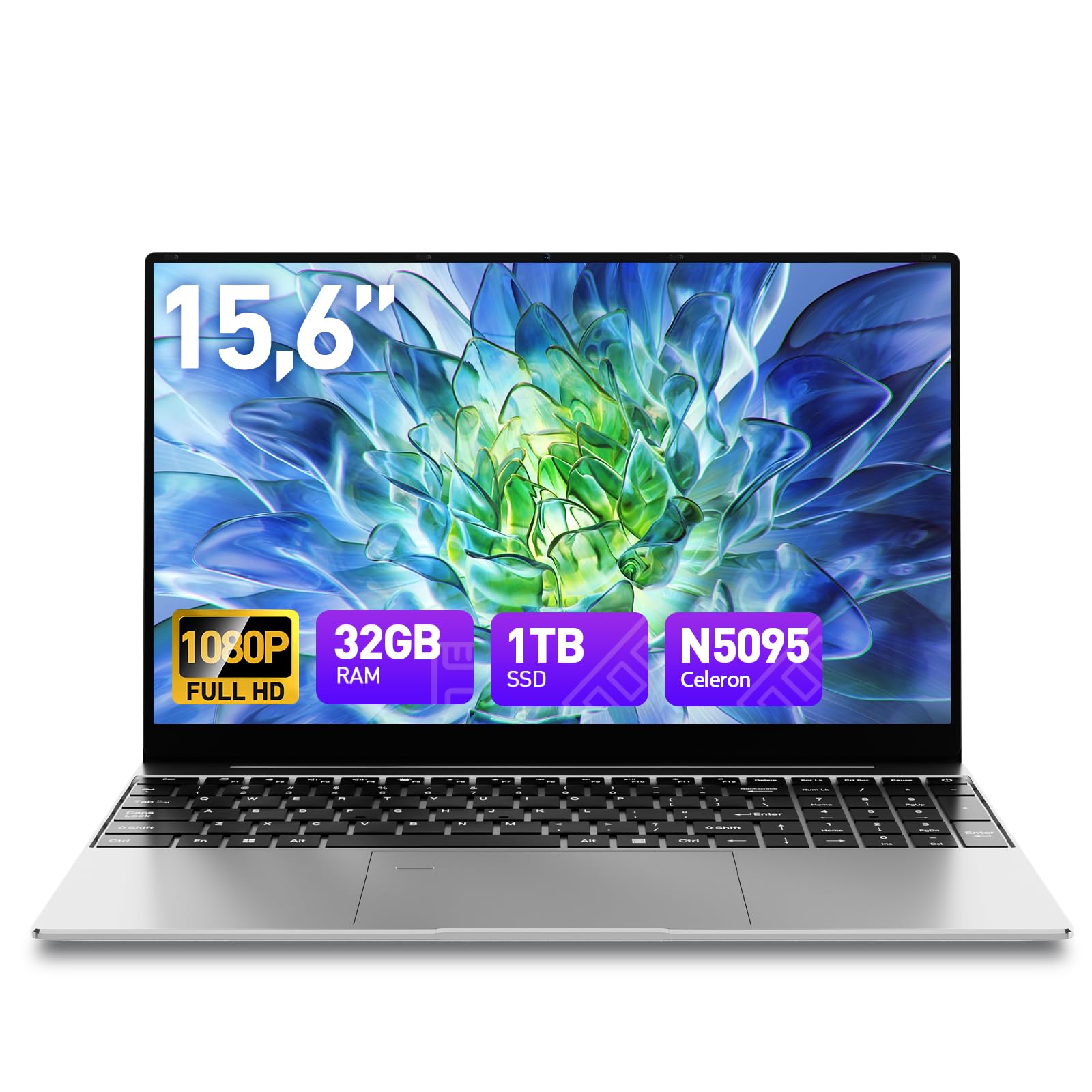 Wvryrv Laptop 15.6 Inch Win 11 Laptop Computers 32GB RAM 1TB SSD, Celeron N5095 Quad-Core Processor, 1080P FHD Display, Backlit 