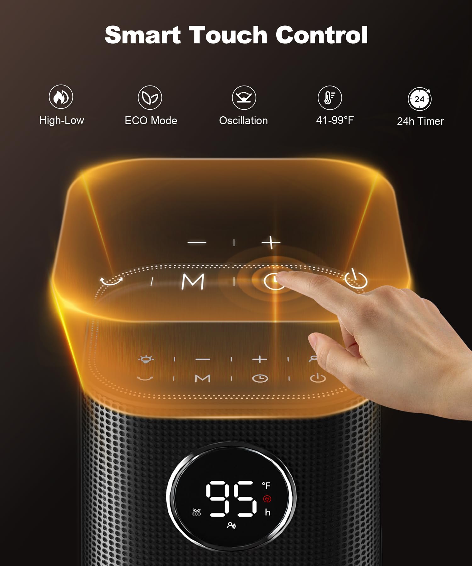 Wind Talk Space Heater For Indoor Use, 1500W Fast Electric Portable Ceramic Heaters With Thermostat, 4 Modes, 24H Timer, 70Oscil