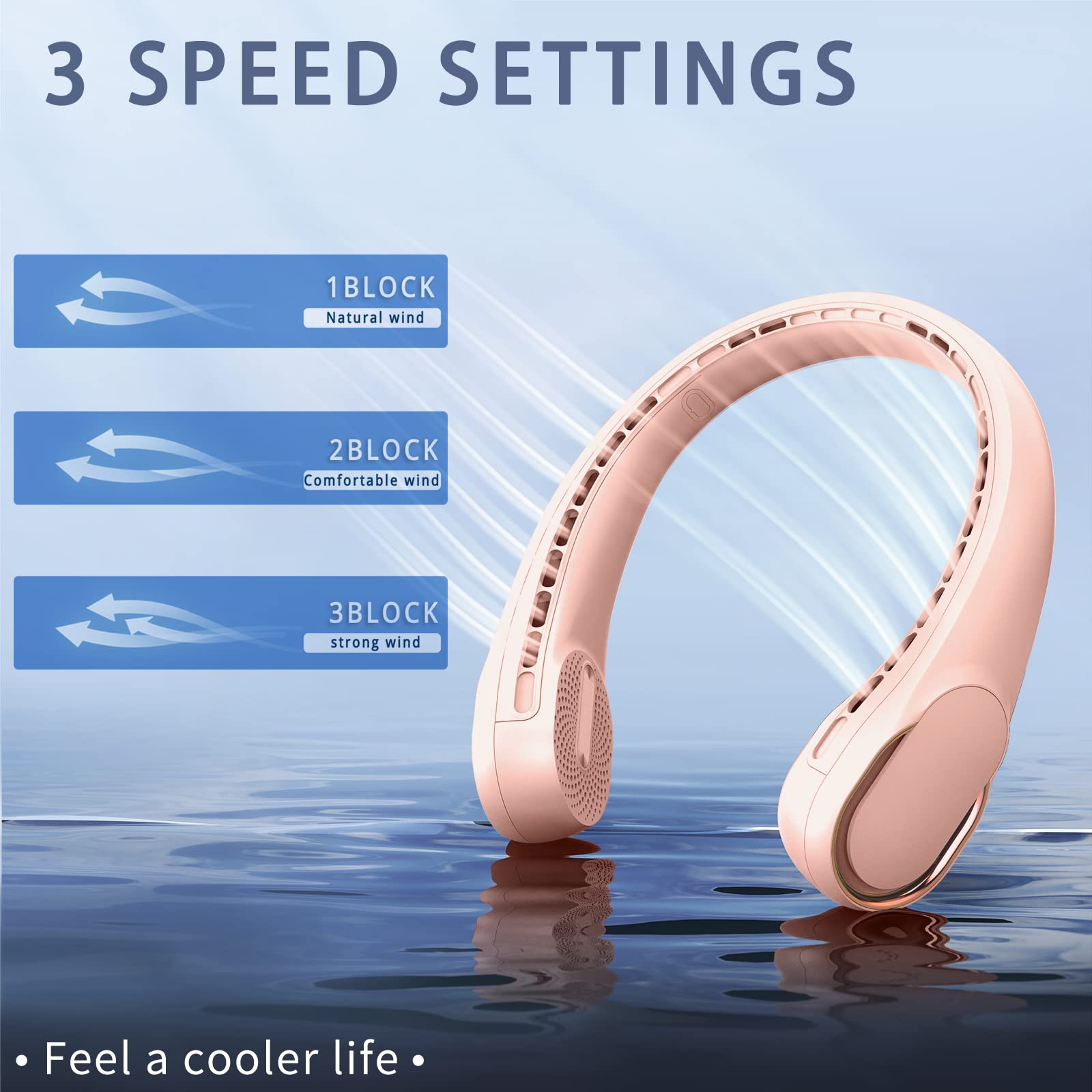 Asnug Portable Neck Fan, Neck Fans For Women, 4000 Mah Rechargeable Personal Fan,360 Hands Free Bladeless Fan, 3 Speeds Adjustab