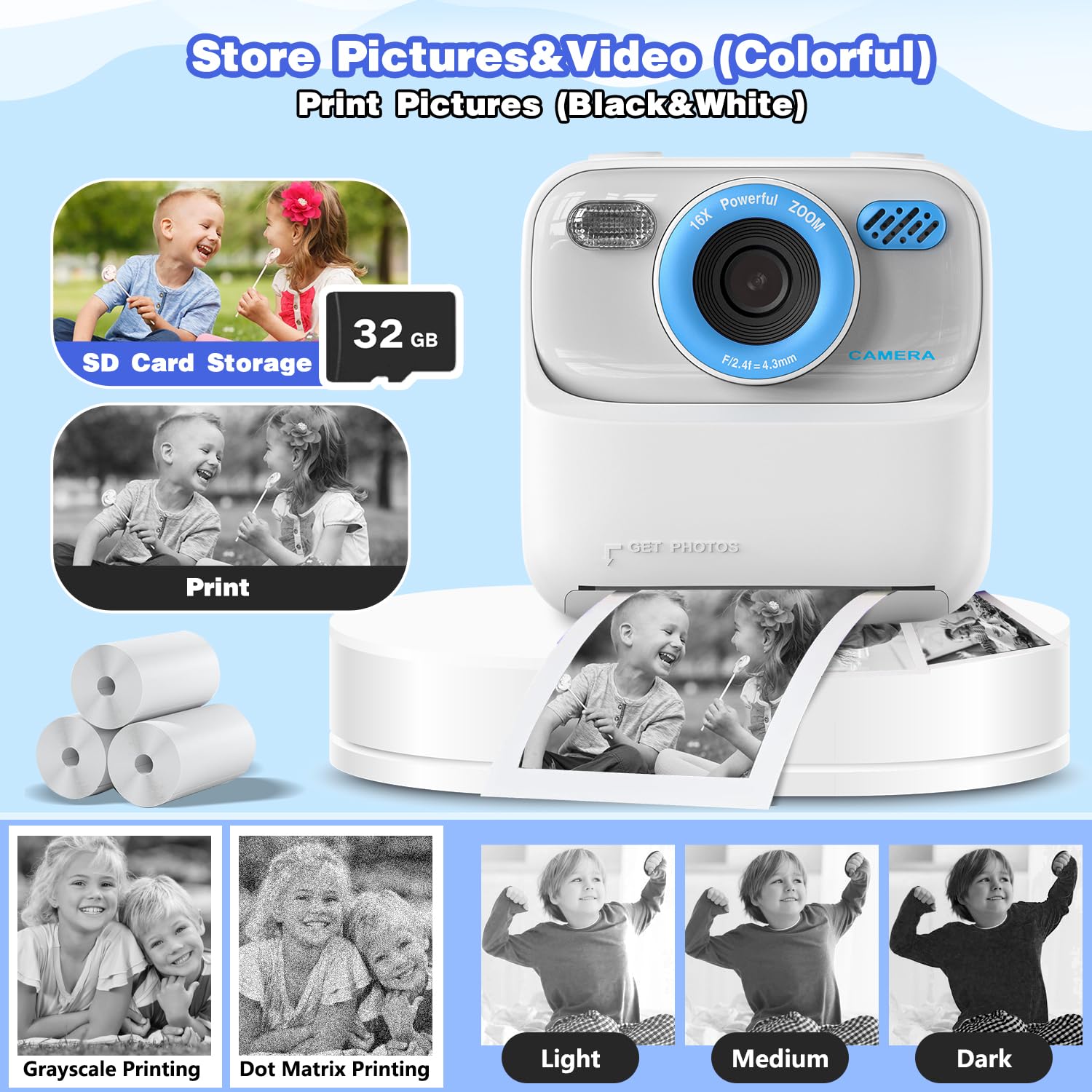 Masterbee Kid Camera Instant Print Photo, Birthday Gifts For Girls And Boys, Kids Digital Camera Toys, 1080P Hd Video, 3 4 5 6 7