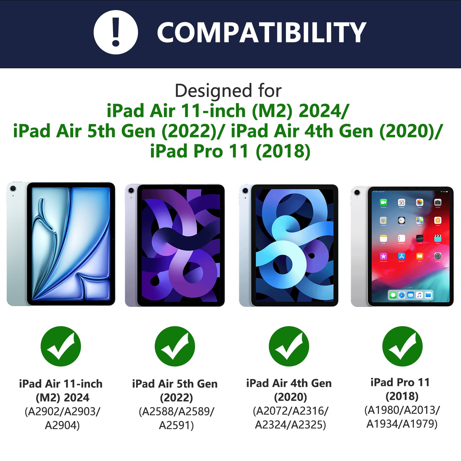 Kbcase For Ipad Air 5Th/4Th Generation Case With Keyboard, Keyboard Case For Ipad Air 11 Inch (M2) 2024/For Ipad Pro 11 2018, De