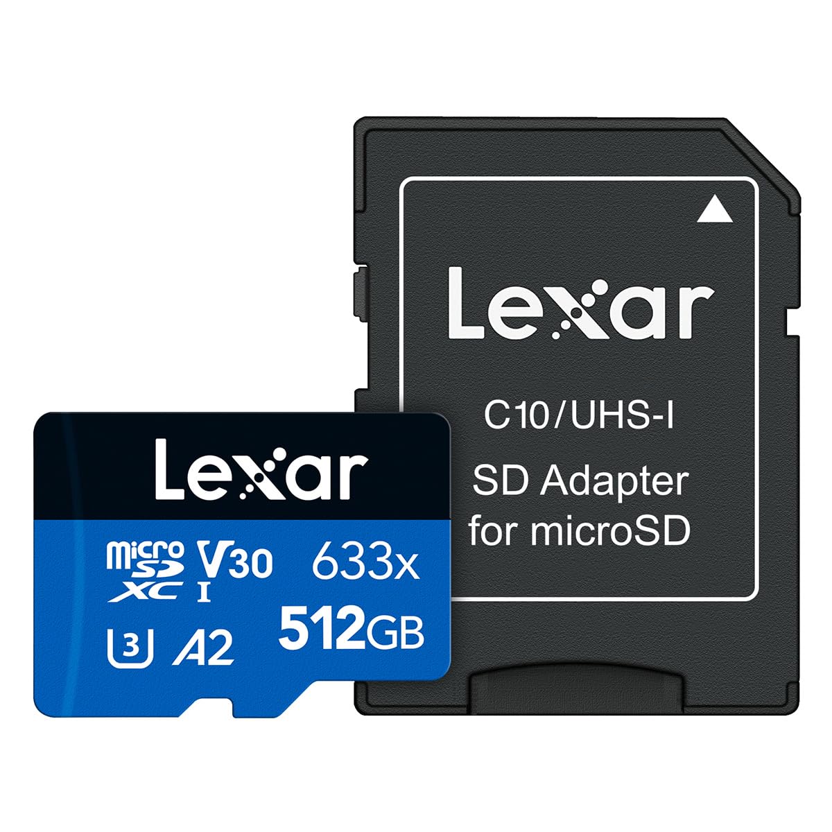 Lexar High-Performance 633x 512GB microSDXC UHS-I Card w/ SD Adapter, C10, U3, V30, A2, Full-HD & 4K Video, Up To 100MB/s Read, 