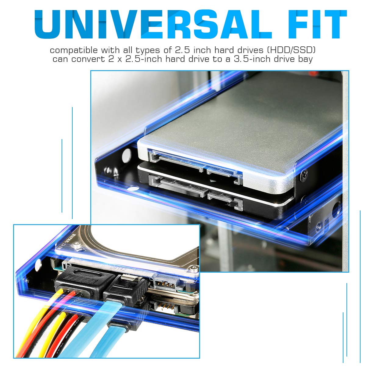Dual Ssd/Hdd Metal Mounting Bracket Kit 2.5 To 3.5, Convert Any 2.5 Inch Solid State Drive/Hdd Into One 3.5 Inch Drive Bay