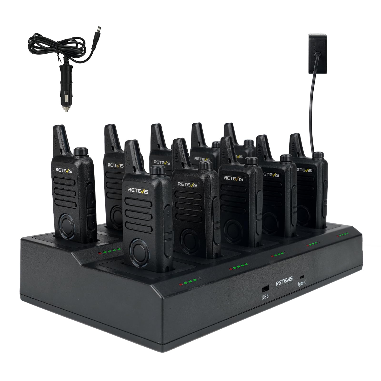 Retevis Rt22S Walkie Talkies For Adults,Portable Frs Two Way Radios(10 Pack) With 10 Way Multi Gang Charger, Handheld 2 Way Radio Rechargeable,Charging Progress Visible For Business Warehouse School