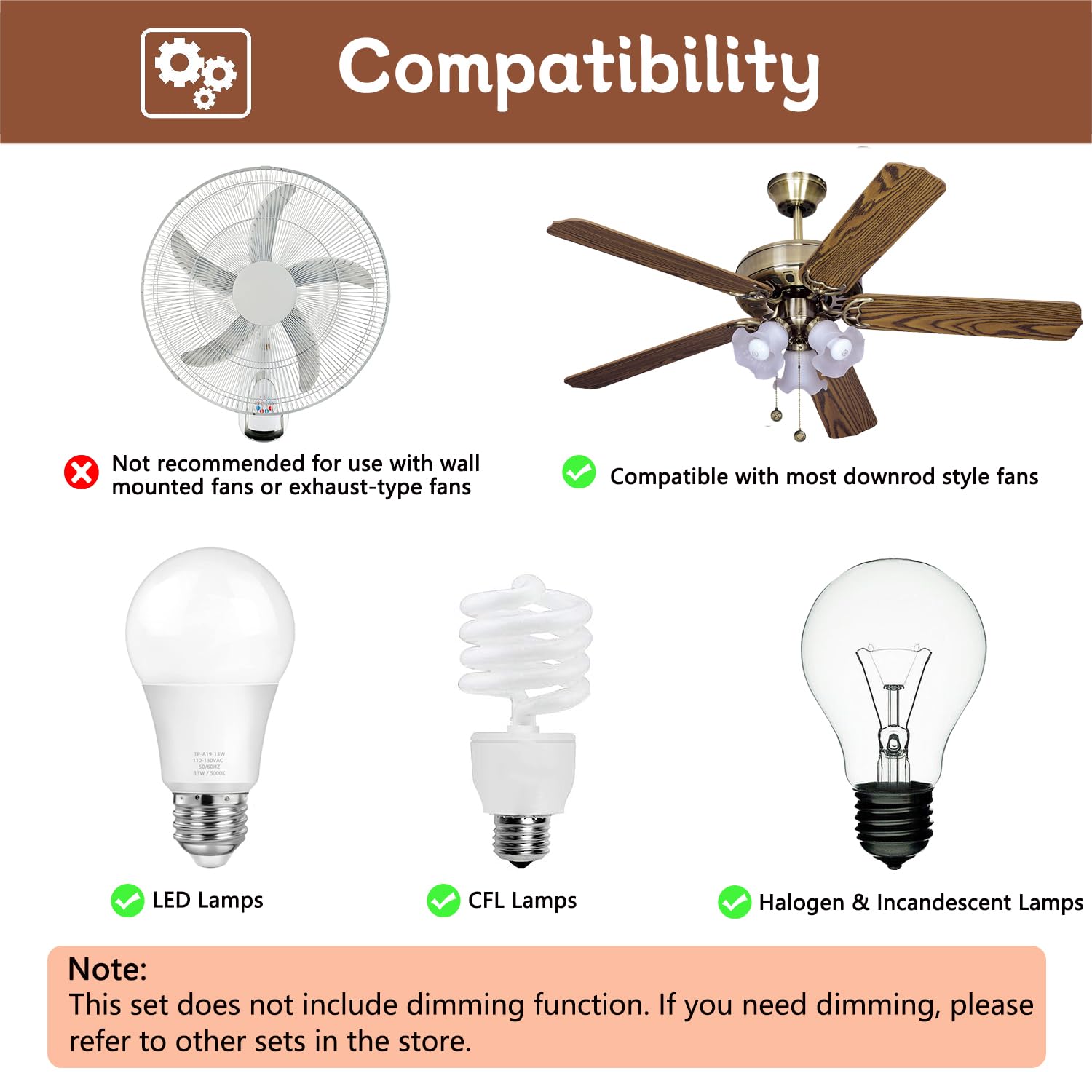 Universal Ceiling Fan Remote Control Kit,Replacement For Harbor Breeze,Hunter,Hampton Bay,Litex,3 Speed,Light Control, With Rece