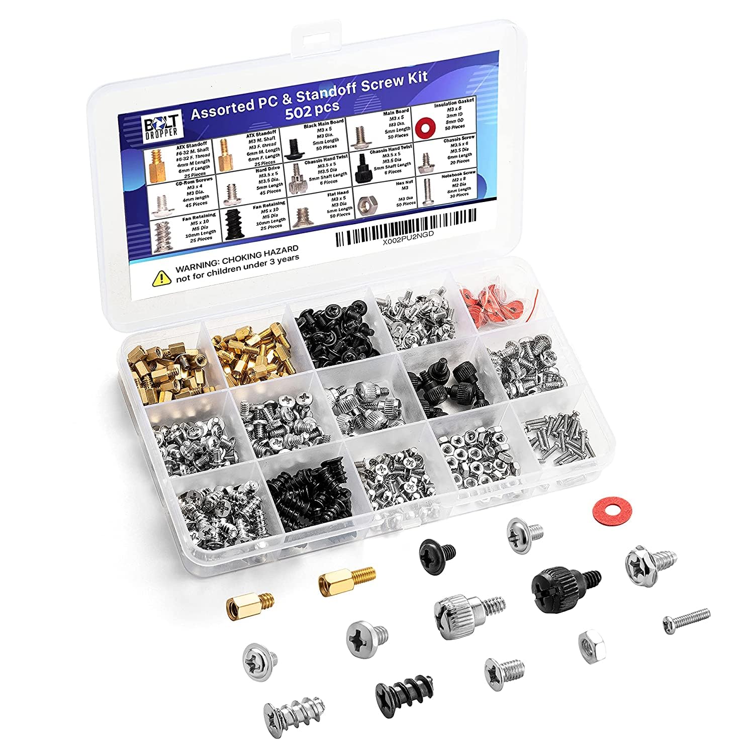 Bolt Dropper 502Pcs Computer Screw Assortment Kit   Standoffs Screws For Hdd Hard Drive, Fan, Chassis, Atx Case, Motherboard, Ca