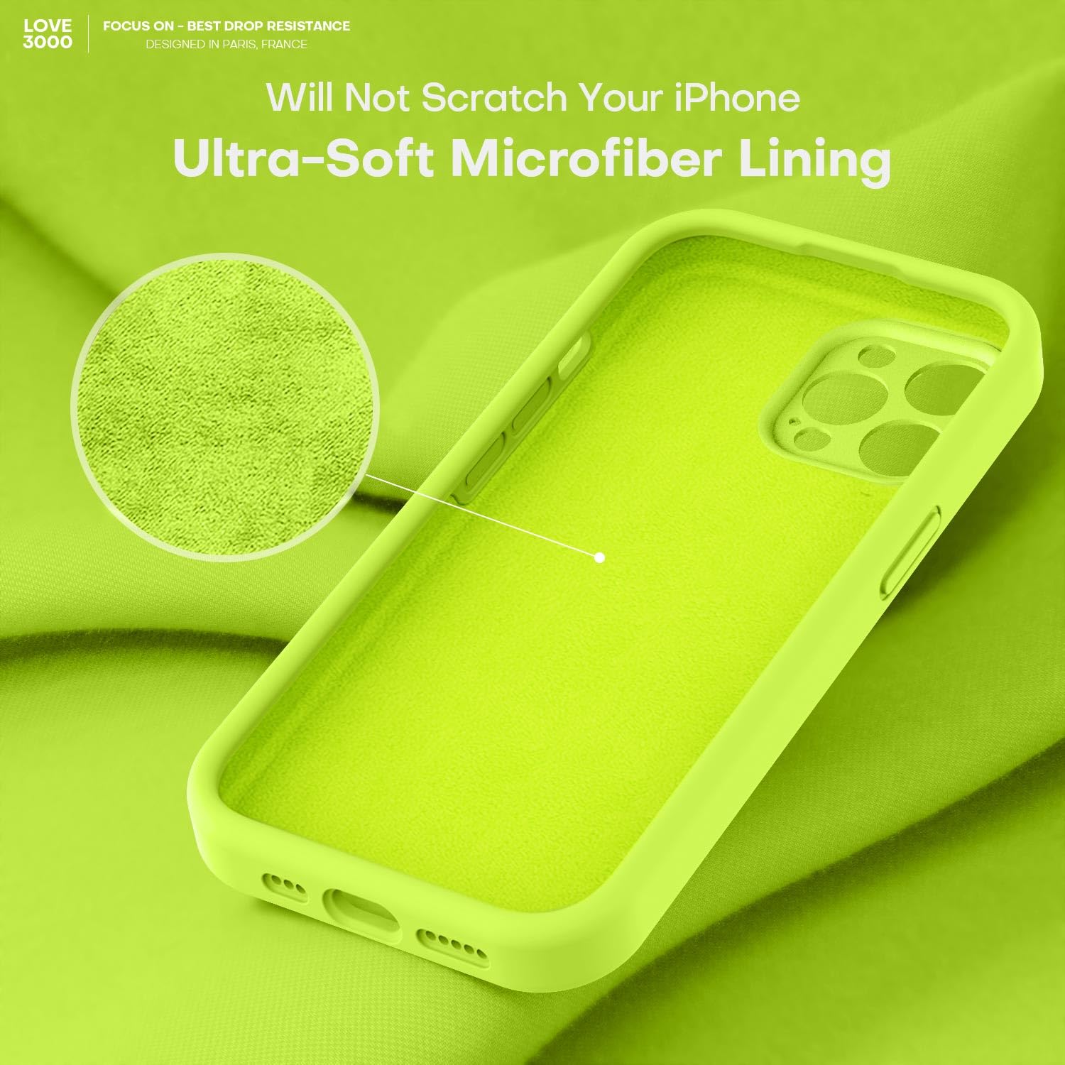 Love 3000 Designed For Iphone 14 Pro Case, Premium Silicone With [Soft Anti Scratch Microfiber Lining] Shockproof Protective Pho