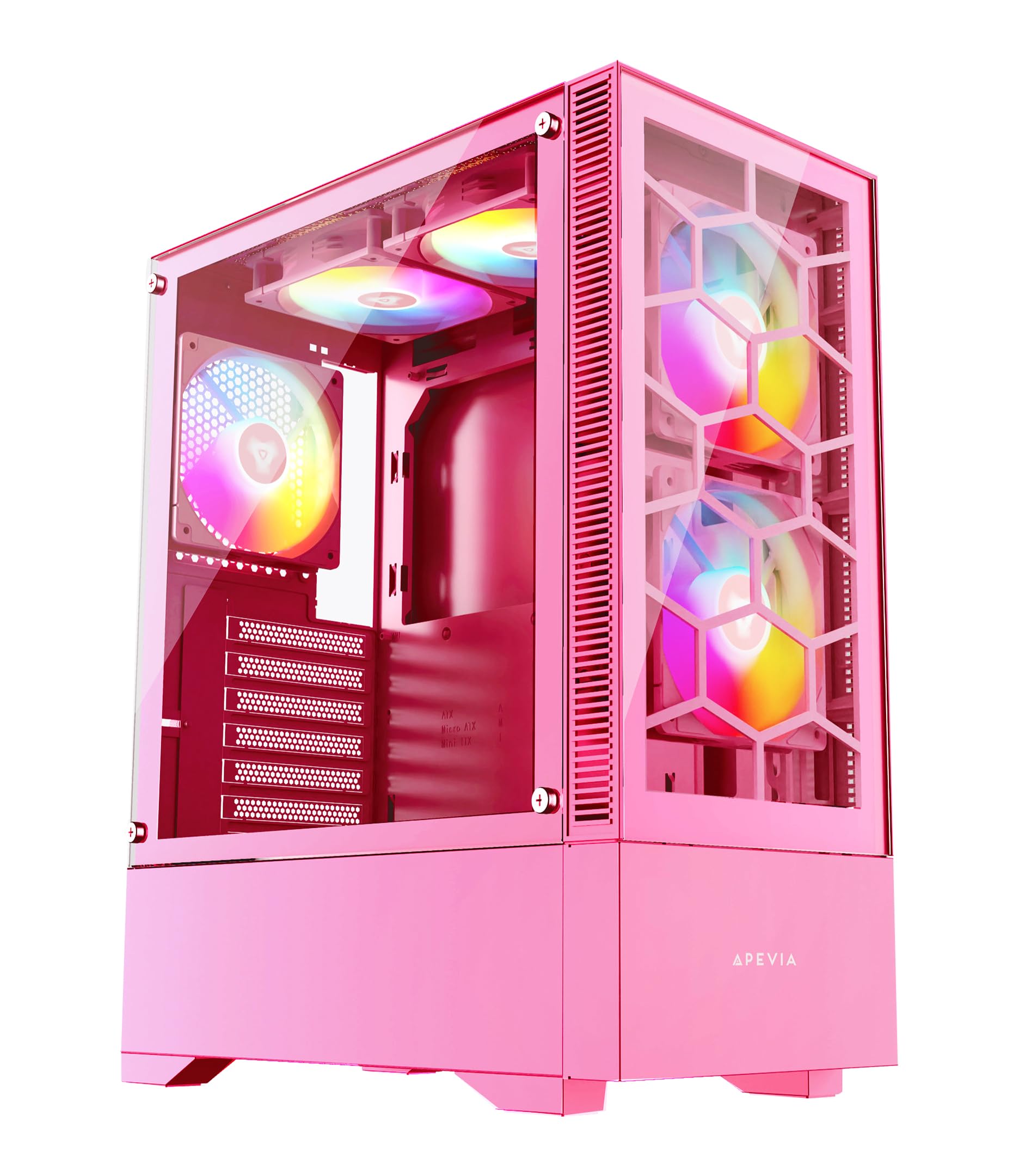 Apevia Eclipse-PK Eclipse Mid Tower Gaming PC Case w/ 5X 120mm ARGB Fans, 366 RGB Light Modes, Minimalistic Honeycomb Design, Te