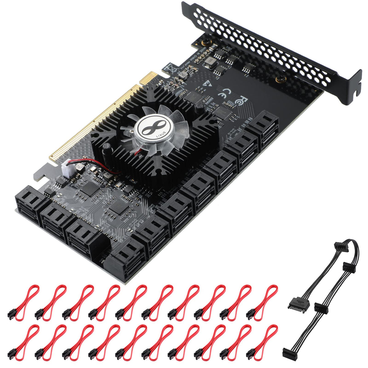 Mzhou Pci E 20 Port 16X 3.0 Sata Expansion Card With Sata Cables&Sata Power Cable,6Gbps Sata 3.0 Pcie Card(Black,5 * 1064+1812 C