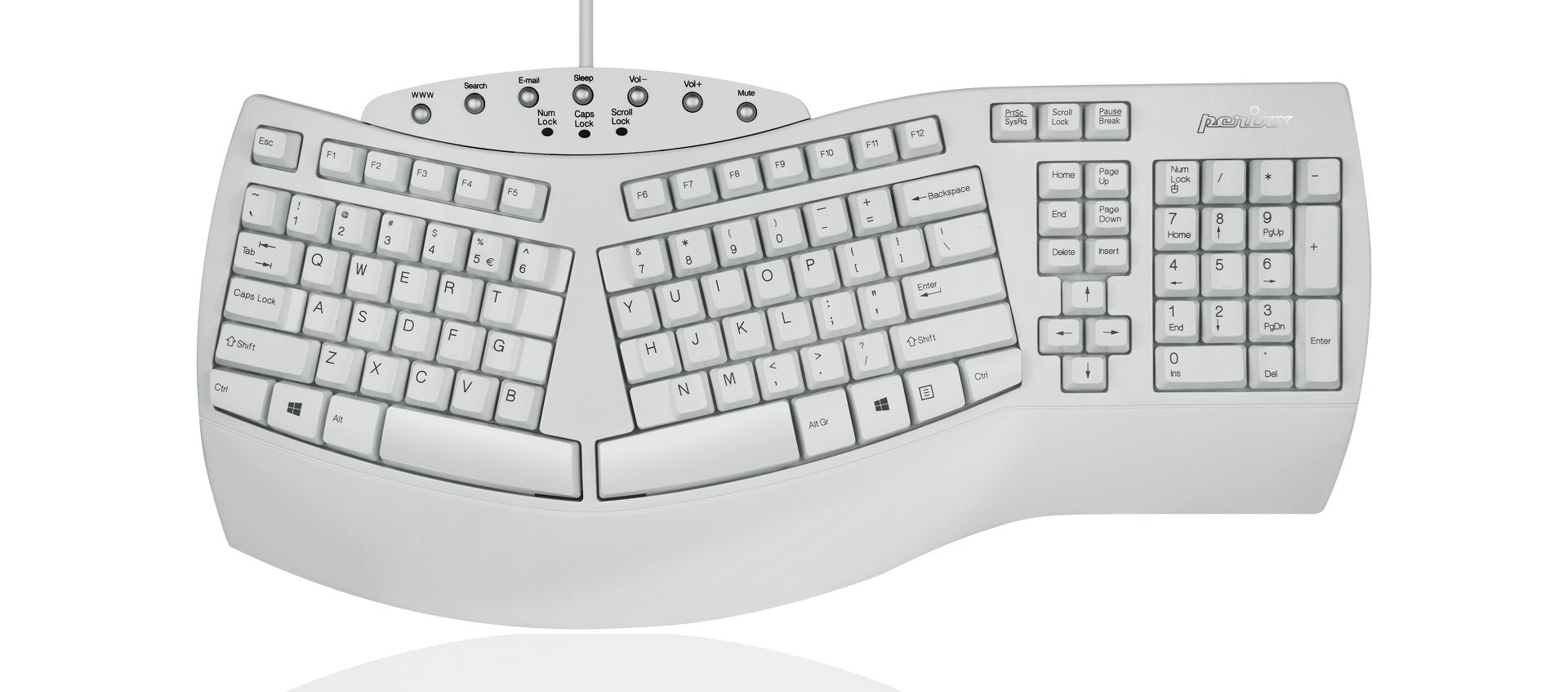 Perixx Periboard 512W Periboard 512 Ergonomic Split Keyboard   Natural Ergonomic Design   White   Bulky Size 19.09'X9.29'X1.73', Us English Layout