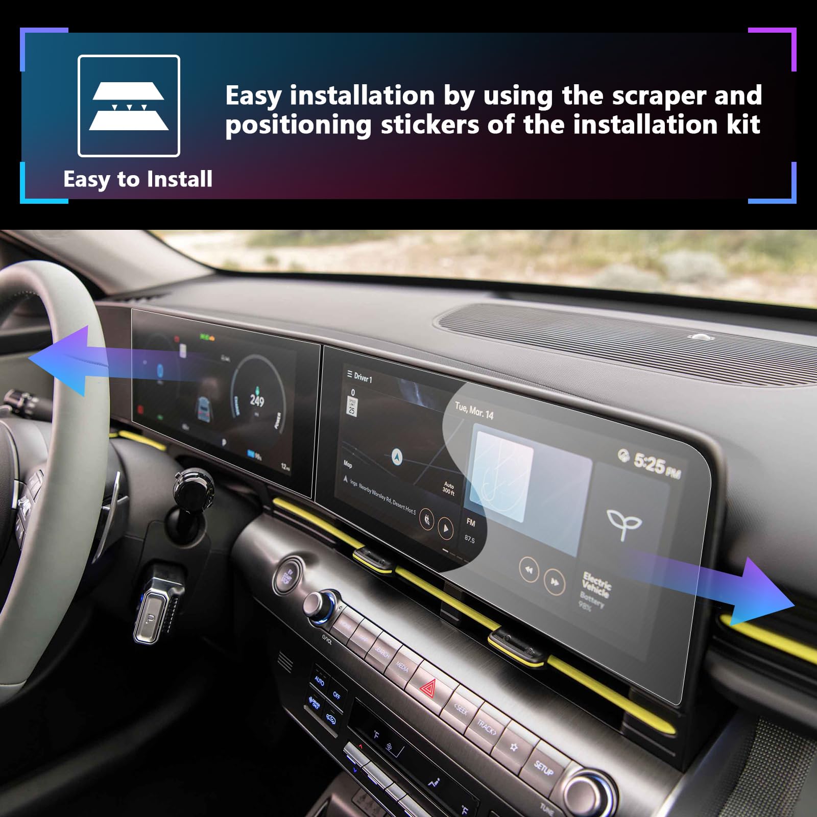 Sxcy For 2024 2025 Hyundai Kona Accessories(Se Sel Limited N Line) 2024 2025 Kona Instrument+Gps Navigation Touch Screen Protector[2+2 Pcs Apart Nano Protectors]