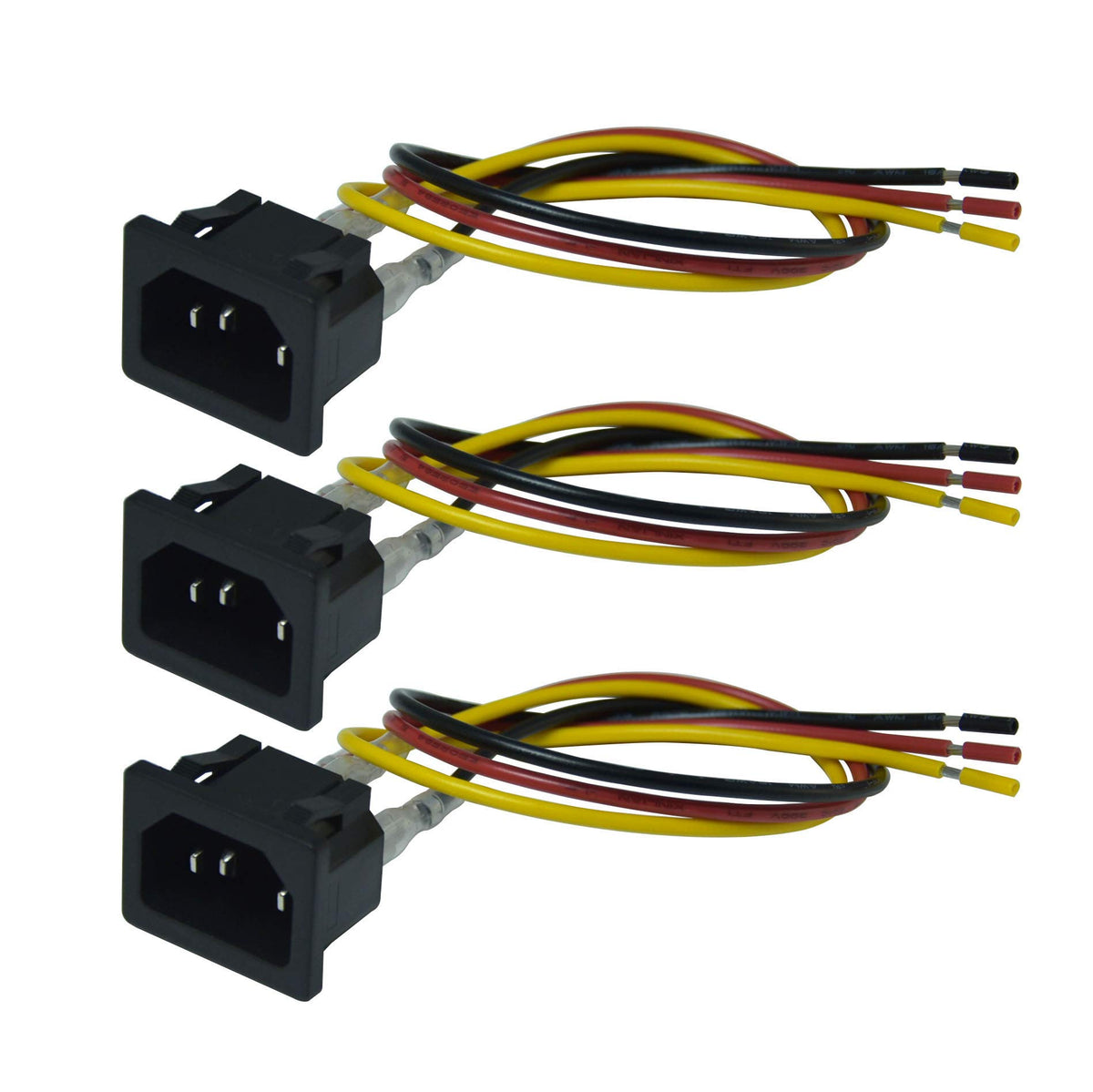 Filshu Iec320 C14 Panel Mount Plug Adapter Ac 250V 15A 3 Pins Iec Inlet Module Plug Power Connector Socket With 3 Wires (3 Pcs)