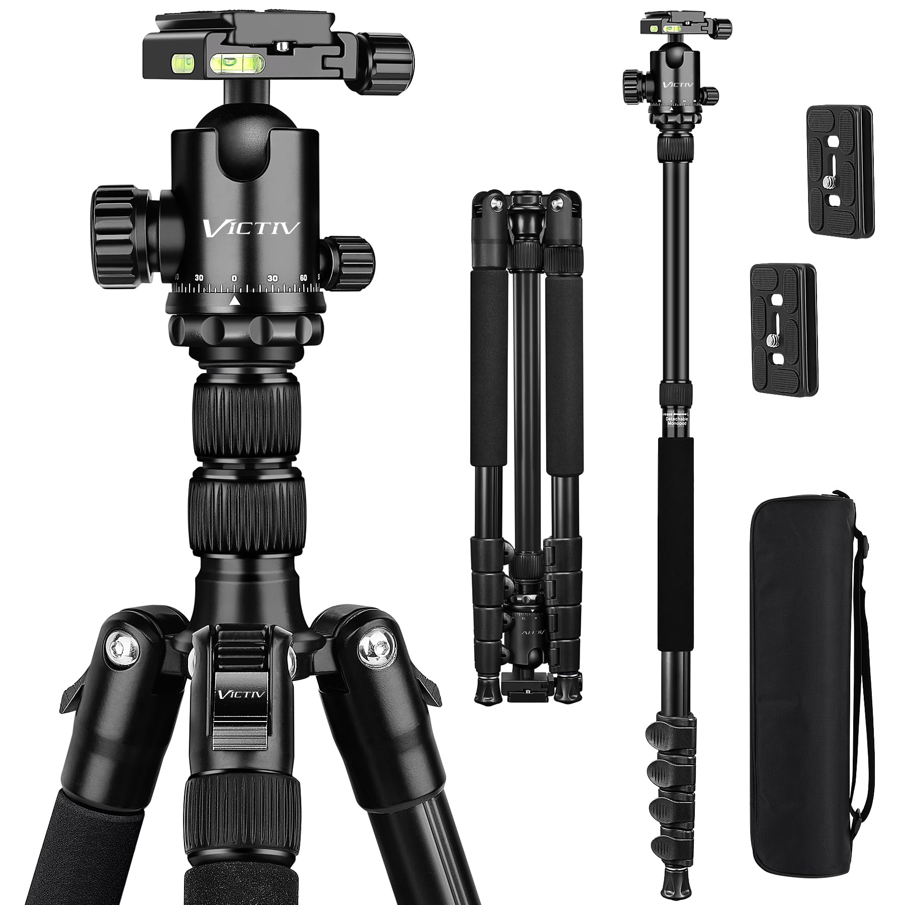 Victiv 78' Tripod For Camera, Tall Dslr Tripod & Monopods, Professional Heavy Duty Tripod For Spotting Scopes, Binocular, Aluminum Camera Tripods Stand, Compatible With Canon Nikon Sony