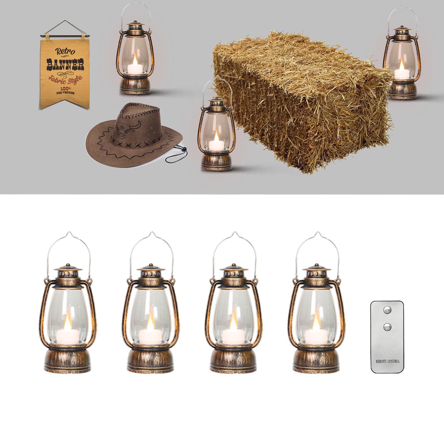 LLQ Vintage Decorative Lanterns with Remote, Camping Party Decorations, Table Centerpiece, Indoor & Outdoor Hanging Lanterns, Ch