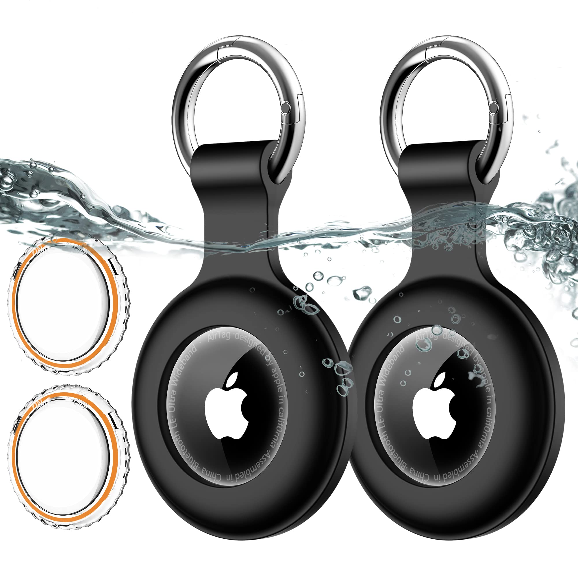 2 Pack,Ipx8 Waterproof Airtag Holder With Air Tag Keychain For Apple Airtags, [Pc+Silicone] Air Tags Gps Cover Shockproof [Anti 