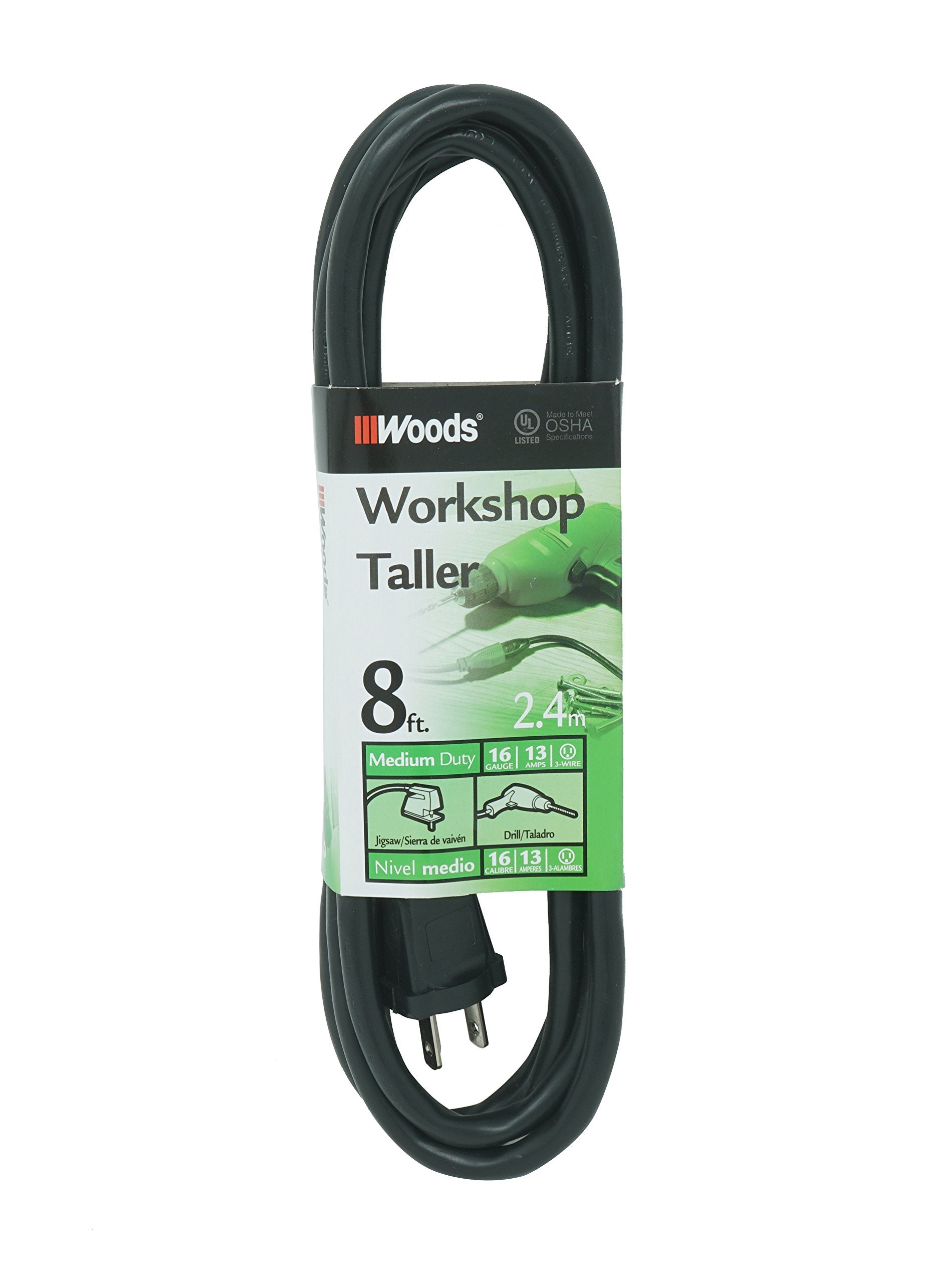 Woods General Purpose Outdoor/Indoor Extension Cord (8 Ft, Black), 260
