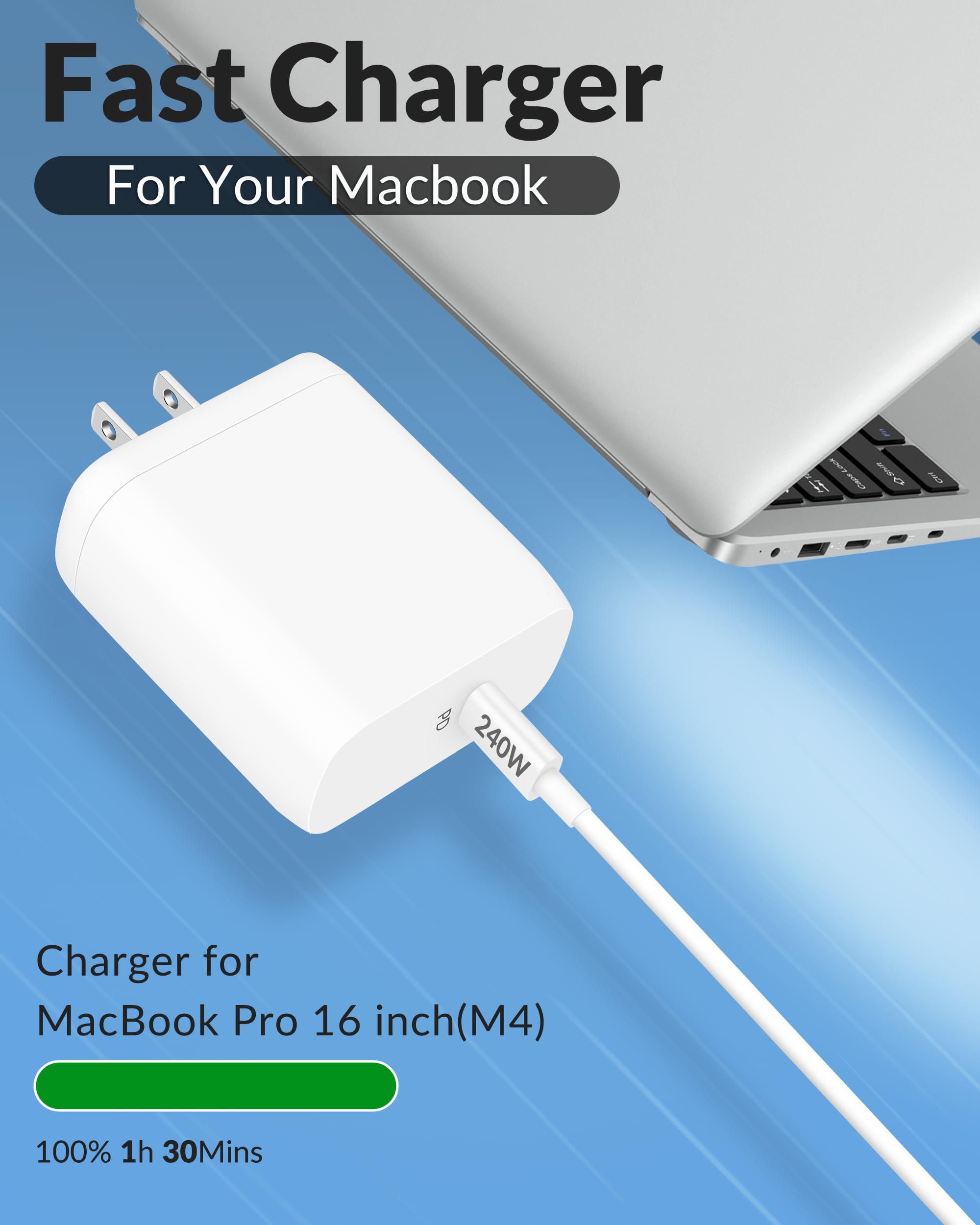 [2025 Upgraded] Charger For Macbook, 240W Usb C Fast Charging Cord Cable 6Ft With 70W Gan 3.0 Usbc Charger Block For Mac Book Ai