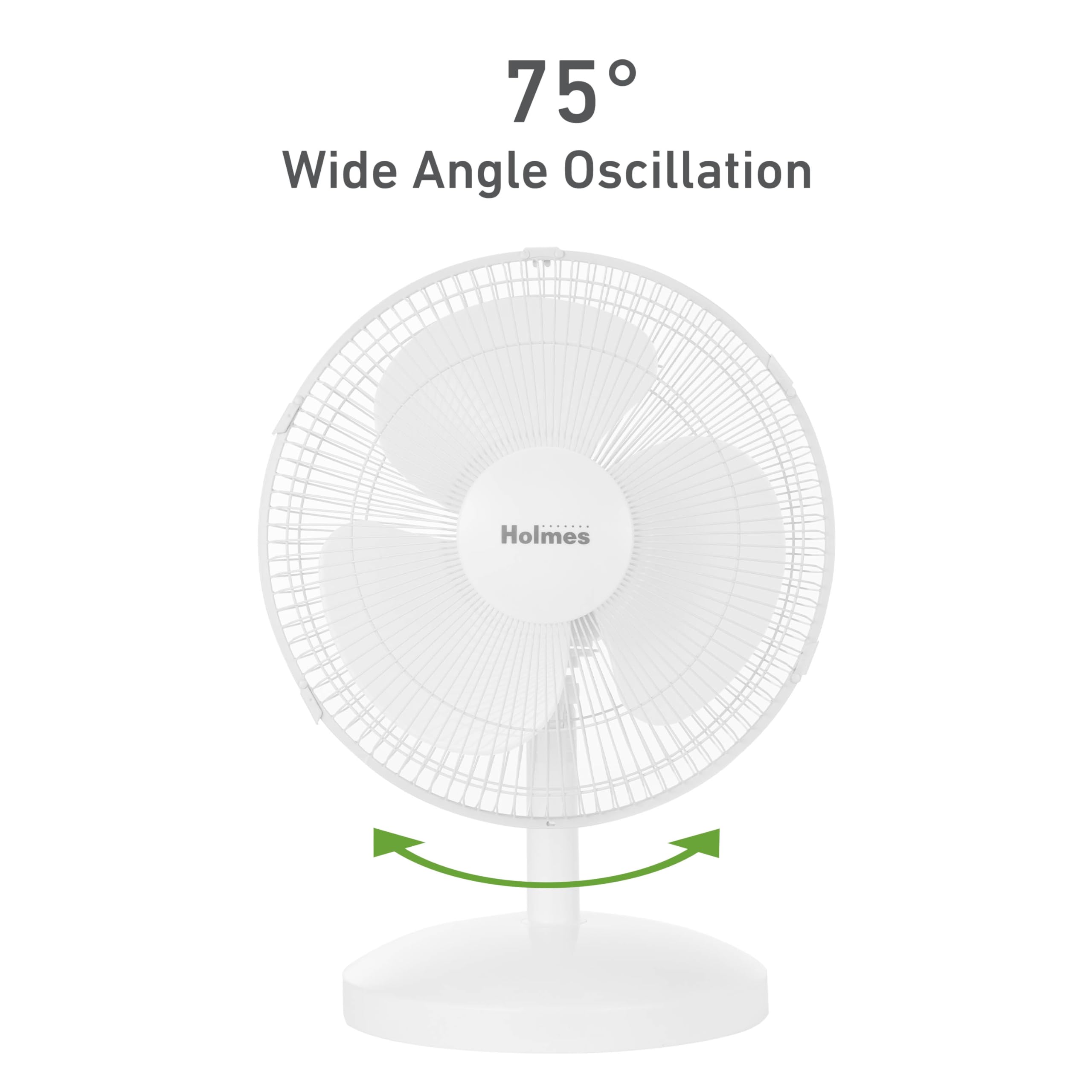 Holmes 12'' Table Fan, 75 Oscillation, 3 Speeds, 15 Adjustable Head Tilt, Ideal For Home, Bedroom Or Office, White