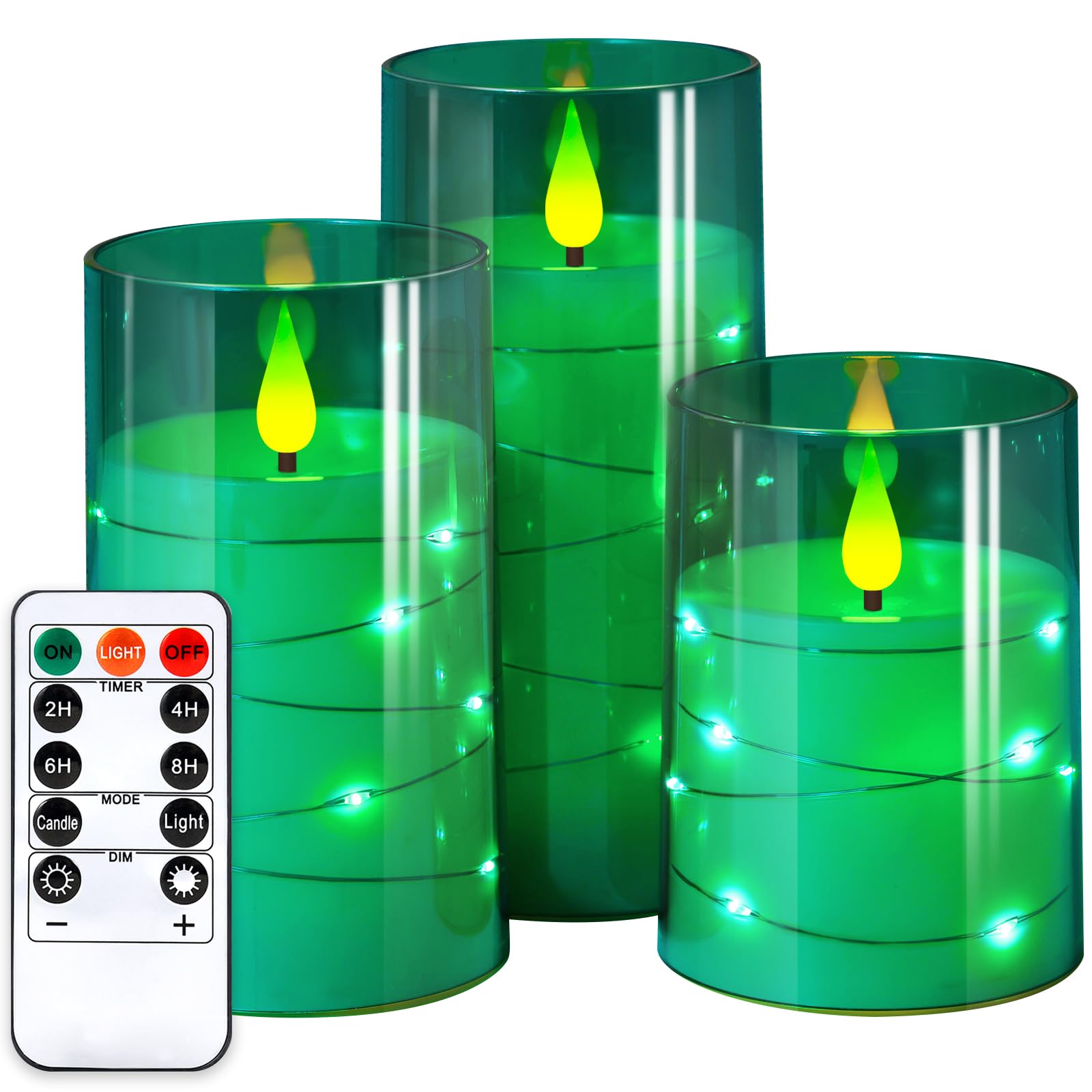 Nurada Flickering Flameless Candles: Built In Star String Acrylic Battery Operated Led Pillar Candles With Remote And Timer For