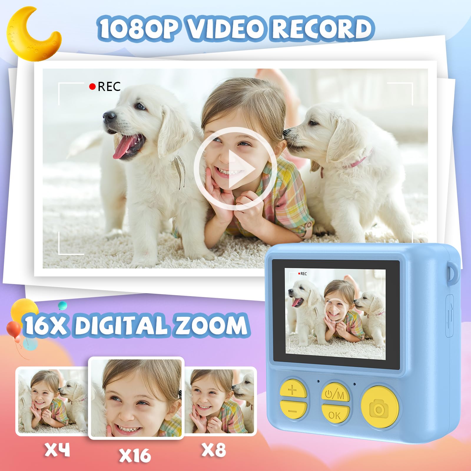 Instant Print Kids Camera   1080P Selfie Digital Camera, Portable Travel Toy For Boys & Girls Age 3 12, Christmas Birthday Gifts