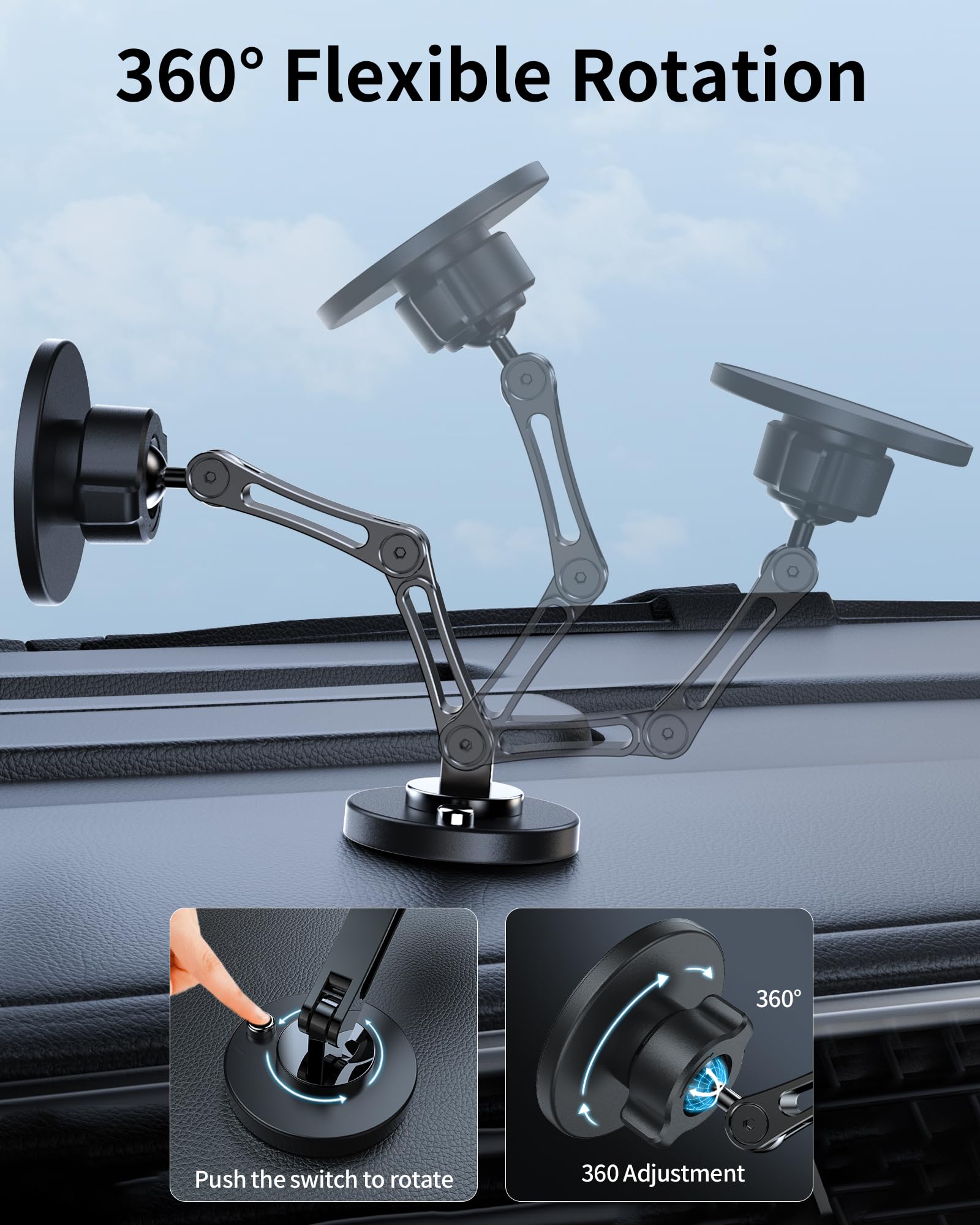 Zbf Magnetic Car Phone Holder Mount (360 Rotation) Cell Phone Car Holder, Phone Mount For Car Windshield Dashboard Hand Free Mou