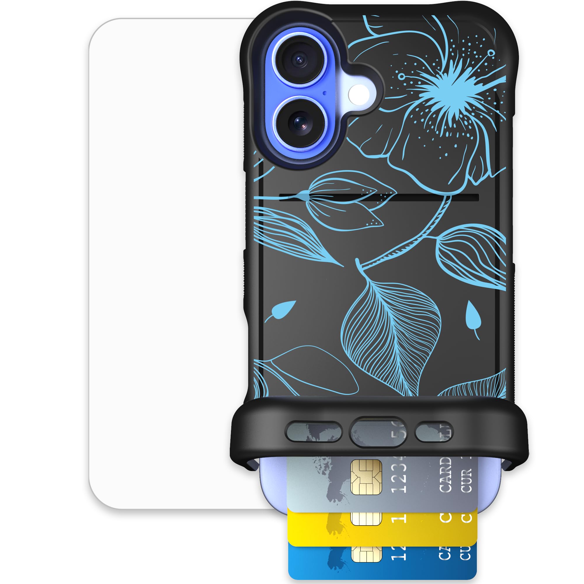 Scooch for iPhone 16 Case with Card Holder, Wingmate Wallet Case with Hidden Card Slot and RFID Protection, Bundled with Tempere