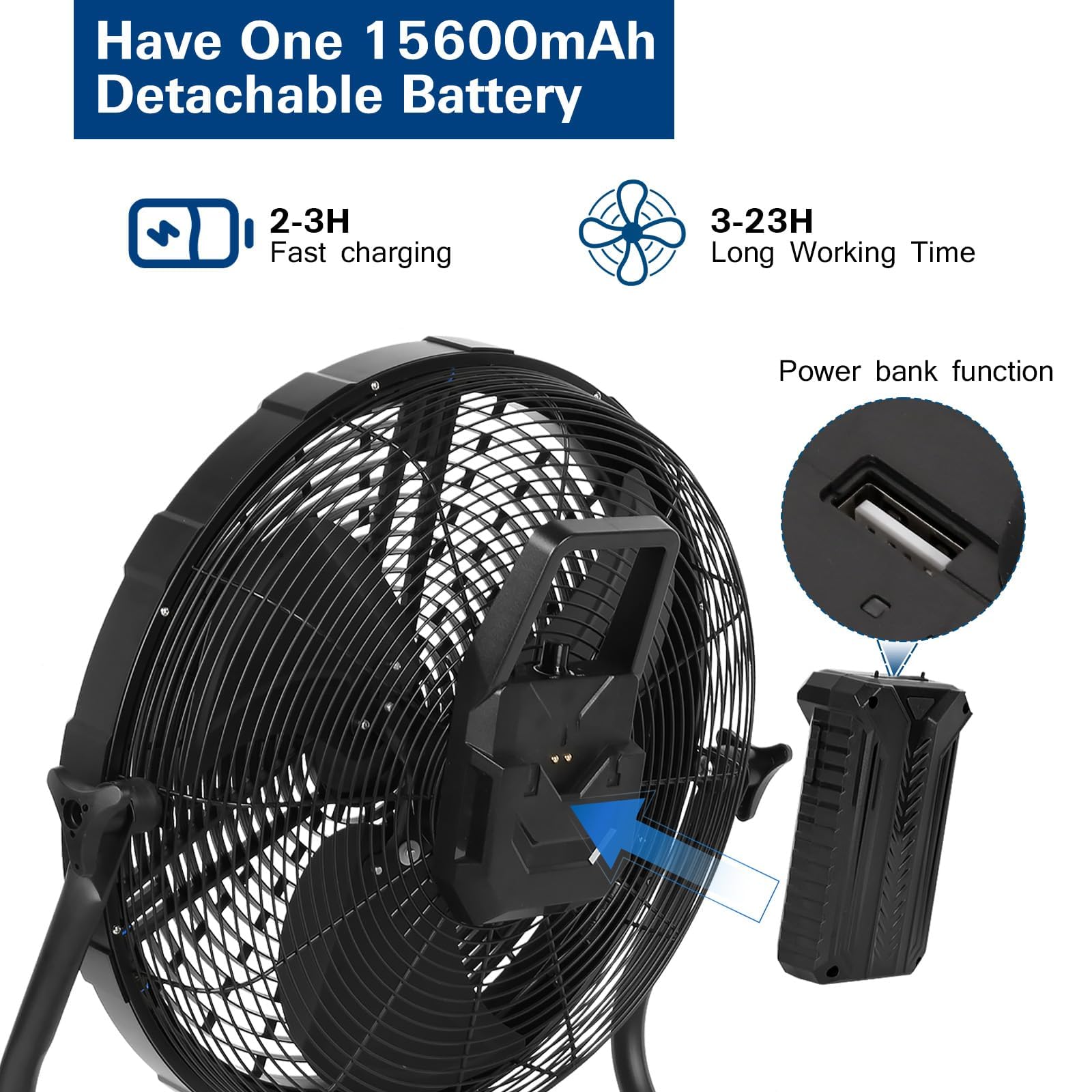 Bilt Hard 16 Inch Outdoor Portable Misting Fan, Battery Operated Misting Fan With 15600Mah Detachable Battery & Misting Function
