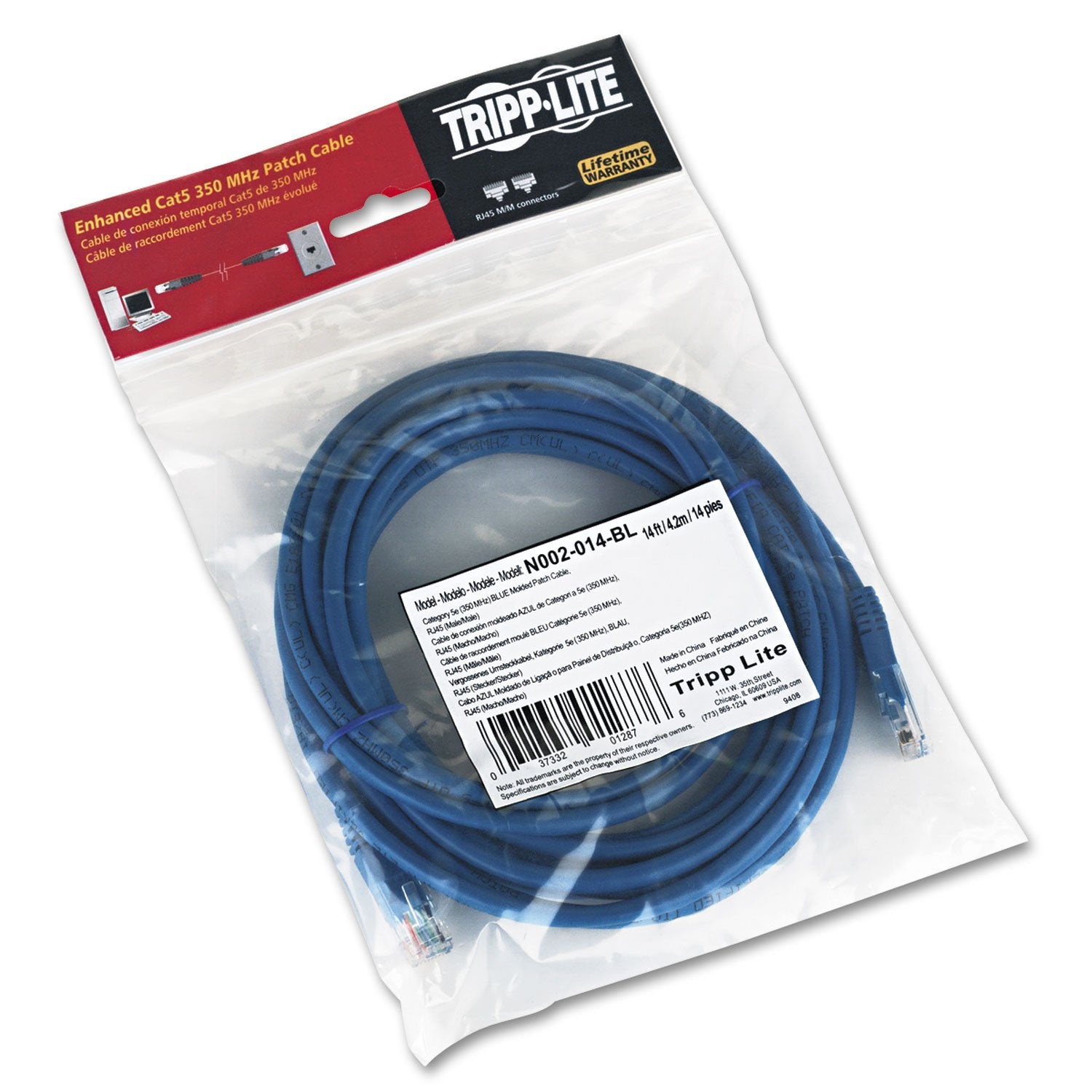 Tripp Lite Cat5E 350Mhz Molded Patch Cable (Rj45 M/M)   Blue, 14 Ft.(N002 014 Bl)
