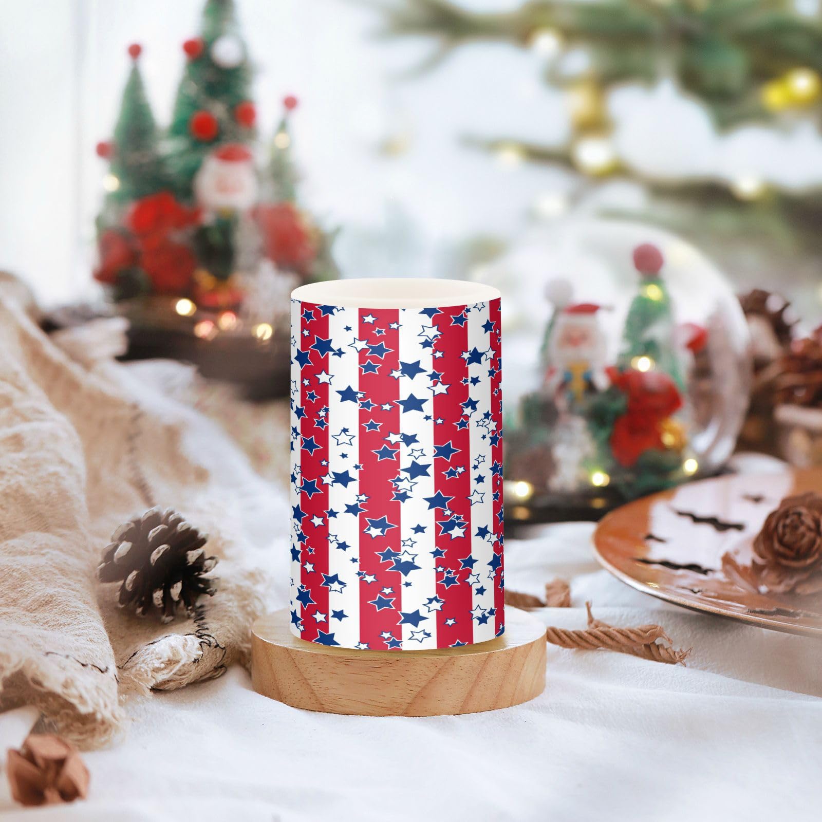American Flag Usa 4Th July Red White Blue Star Stripe Flickering Flameless Candles Battery Operated Remote Timer,Tea Light Candl