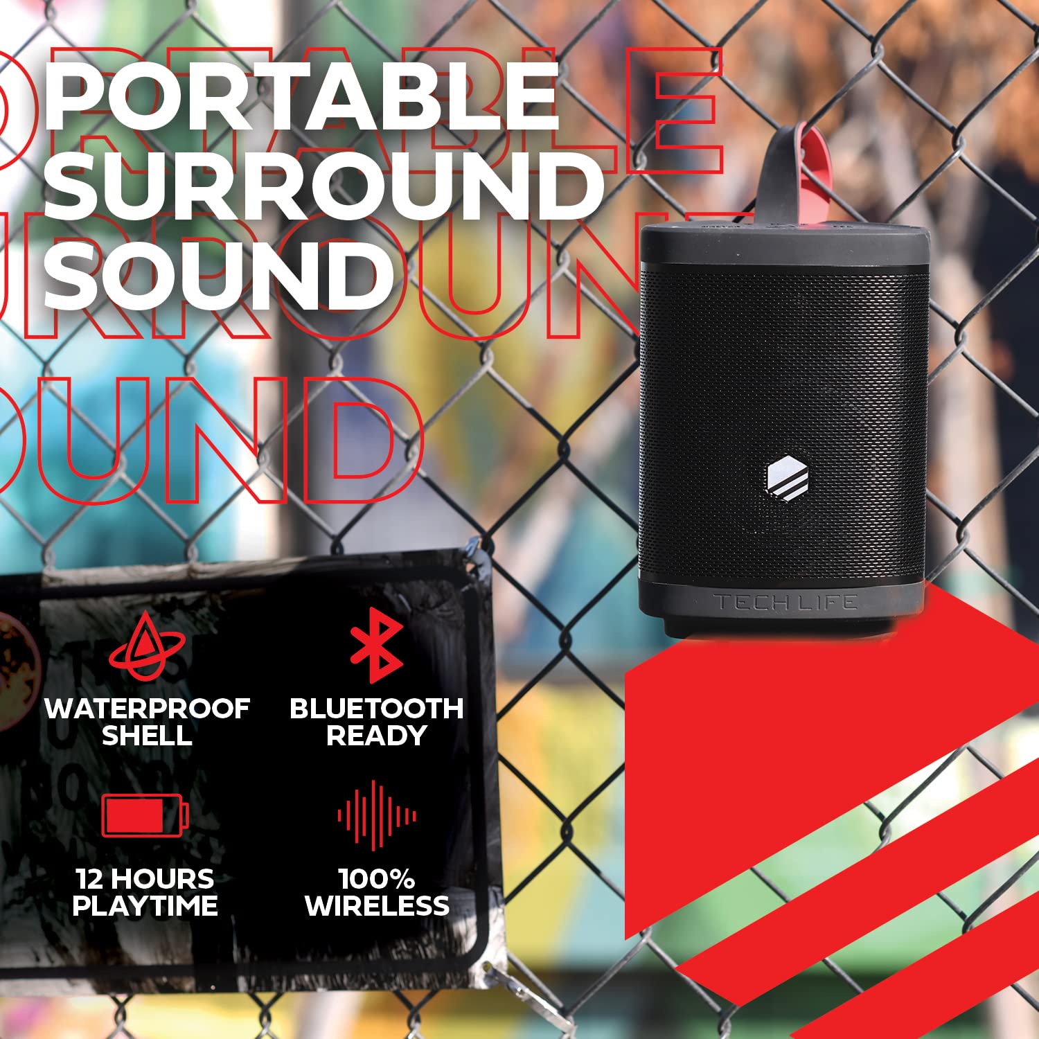 Tech Life Boss  Premium Portable Bluetooth Speaker   Waterproof Outdoor Party Speaker W/Amazing Sound, Heavy Bass, No Distortion, 12Hr Batt  Pair 100 Together For The Ultimate Portable Speaker System