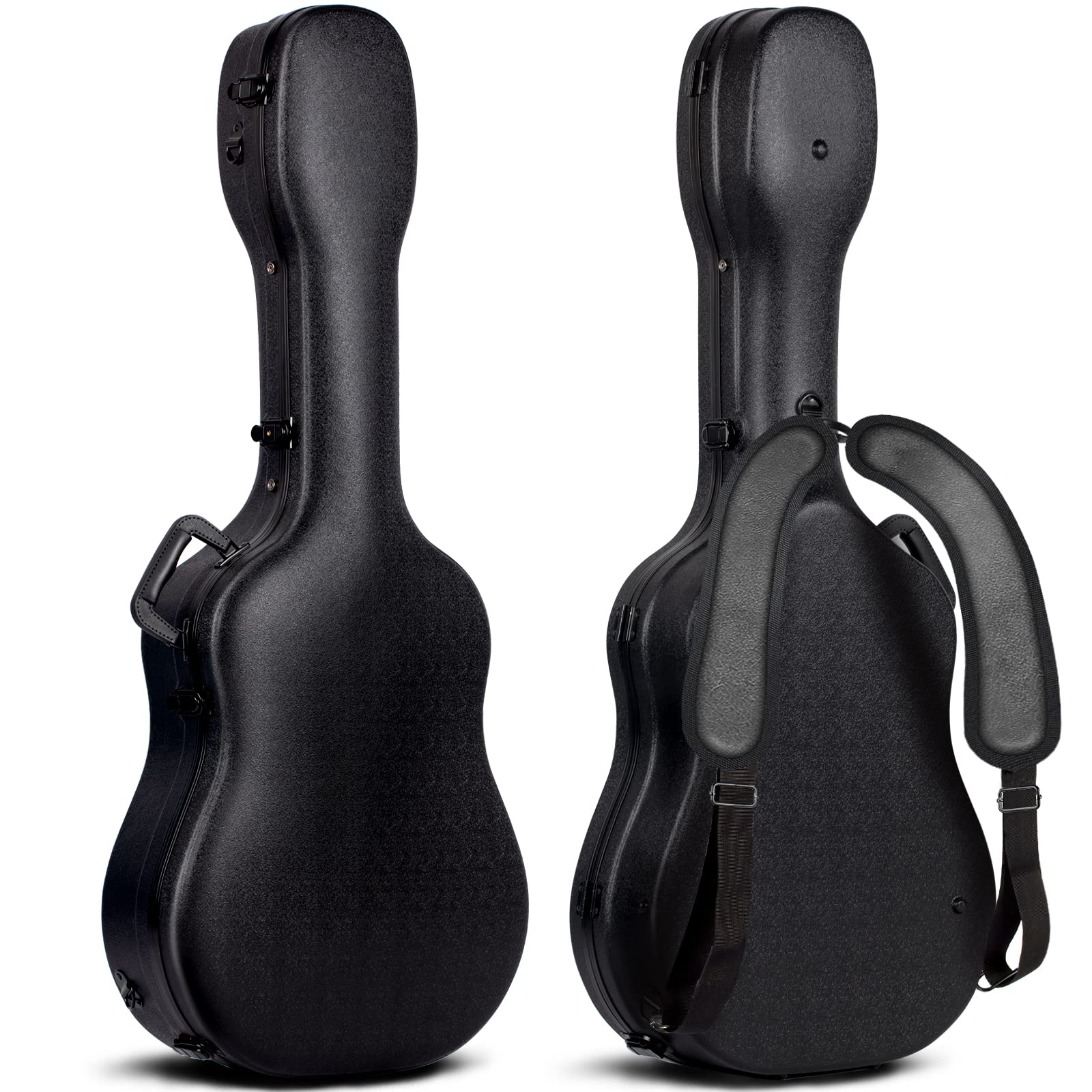 Cahaya 41 Inch Hard Acoustic Guitar Case Abs Waterproof Guitar Bag 0.6 Inch Thick Padding For Acoustic Classical Guitars, Black 