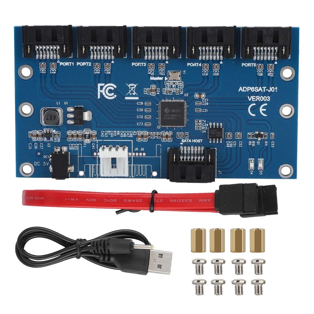 Sata3.0 1 To 5 Hard Disks Adapter Converter, Sata 3.0 Motherboard 6Gbps Interface Multiplier Expansion Card Support Jmicron Jmb5