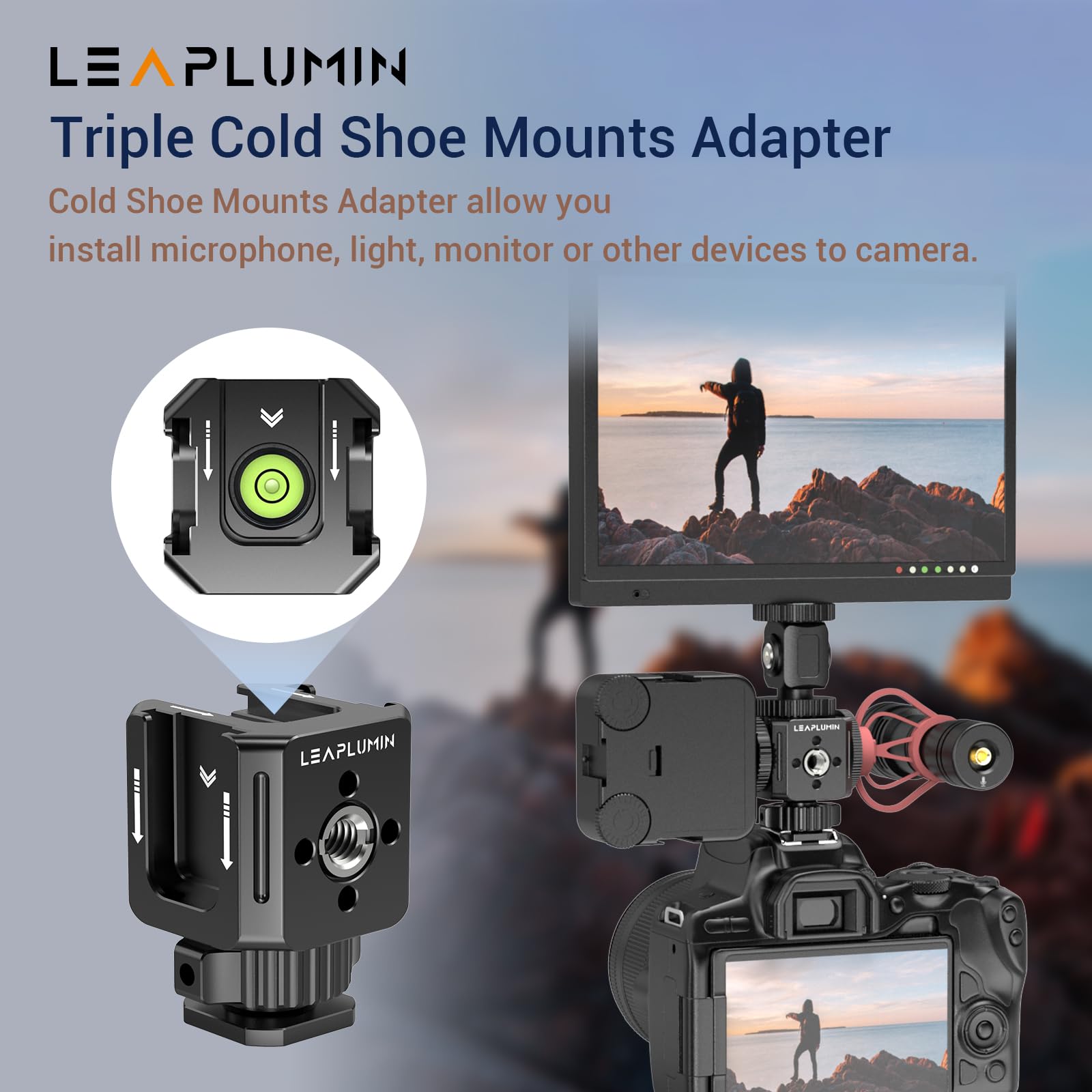 Leaplumin Triple Cold Shoe Mounts Adapter, 3/8'' Screw Hole To 1/4'' Screw Hole, Aluminum Alloy Hot Shoe Extension Bracke For Ds