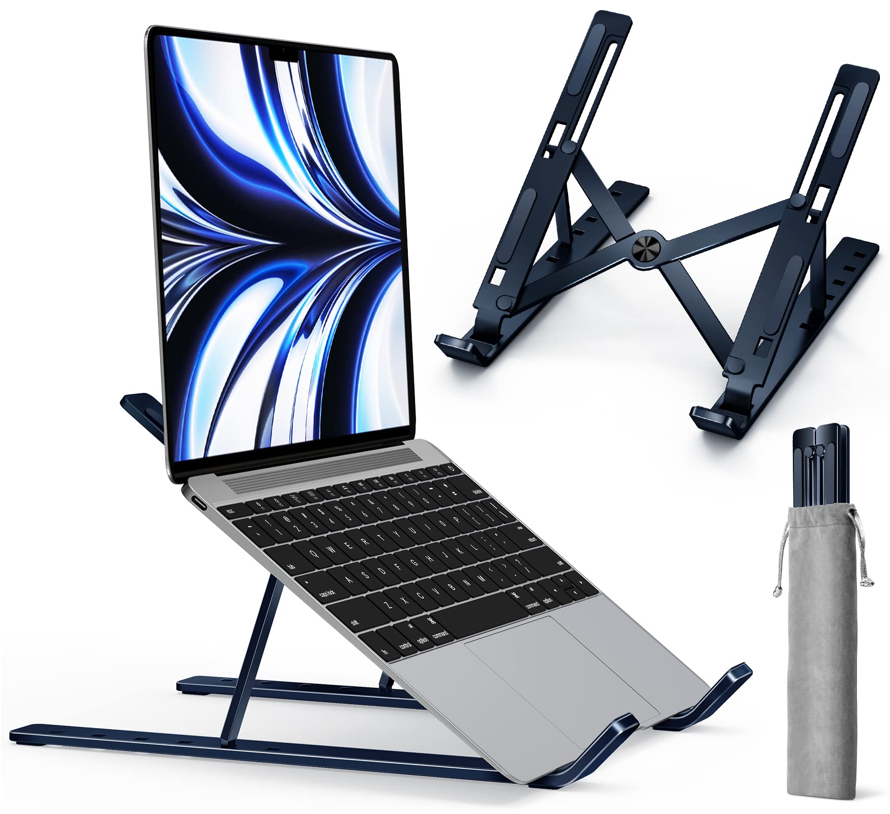 Ivoler Laptop Stand, Laptop Holder Riser Computer Tablet Stand, 6 Angles Adjustable Aluminum Ergonomic Foldable Portable Desktop Holder Compatible With Macbook,Ipad 10 15.6� Midnight Blue