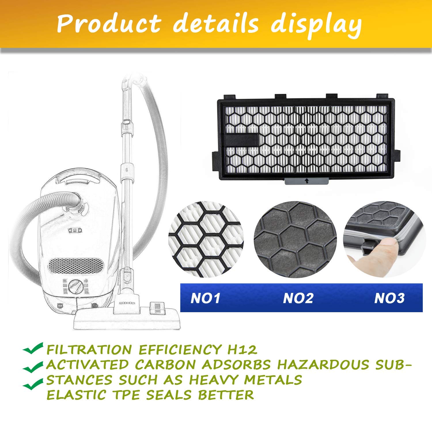 3 Pack Active Airclean Sf Aa 50,Sf Ha 50 Replacement Filter Compatible With Miele S4, S5, S6, S8, S8000, S8999, S6000, S6999, S5