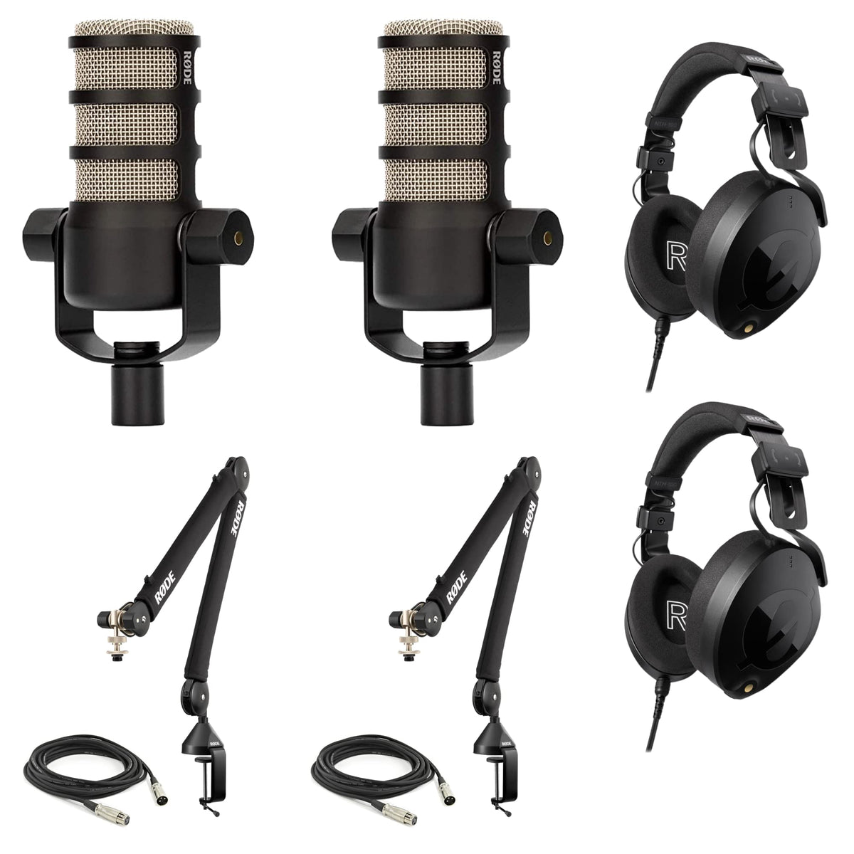 Rode Podmic Dynamic Podcasting Microphones (Pair) With Rode Psa1+ Professional Studio Boom Arms, Rode Nth 100 Professional Close