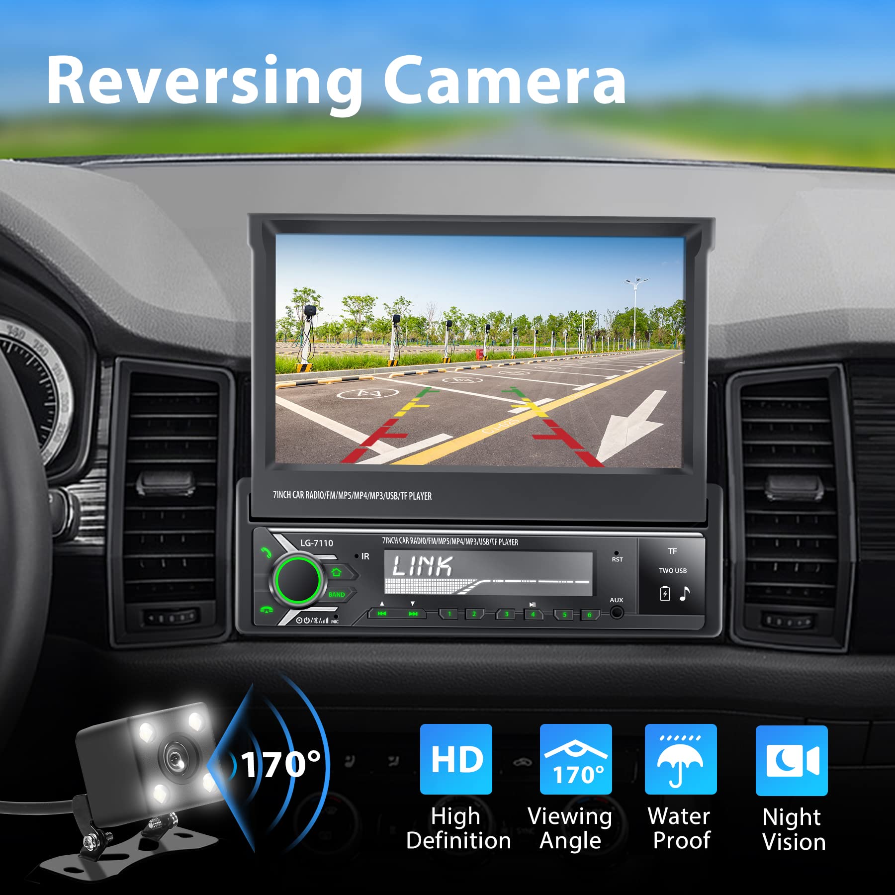 Single Din Car Stereo Screen With Wireless Carplay & Android Auto, 7' Flip Out Screen Car Stereo With Backup Camera, Car Radio S