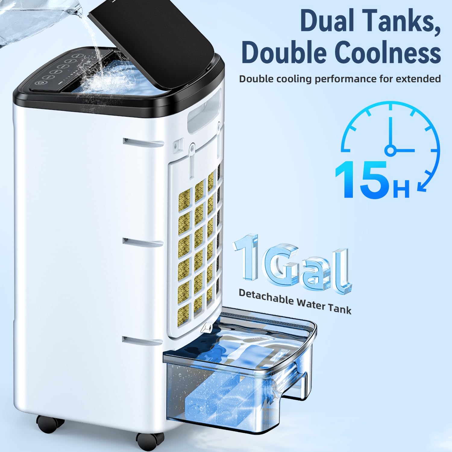 Fancole Windowless Portable Air Conditioners With 6 Ice Packs, 12H Smart Timer For Auto-Off, 26Ft Remote, Top Fill Dual Tank, 3S