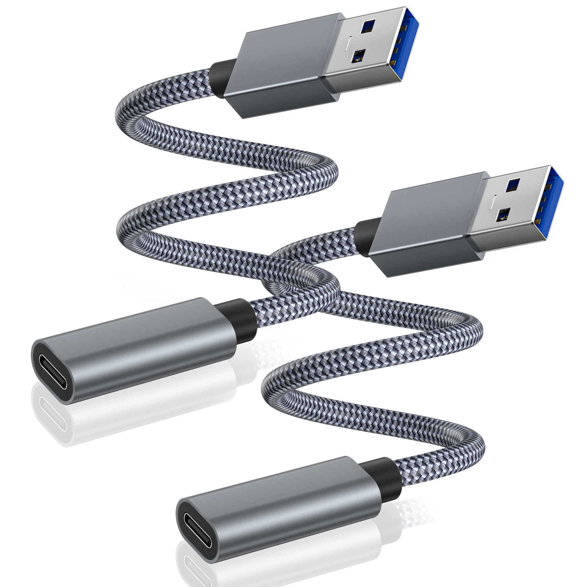 Basesailor USB 3.0 to USB C Adapter 0.75FT 2Pack,USBC Female to USB A Male