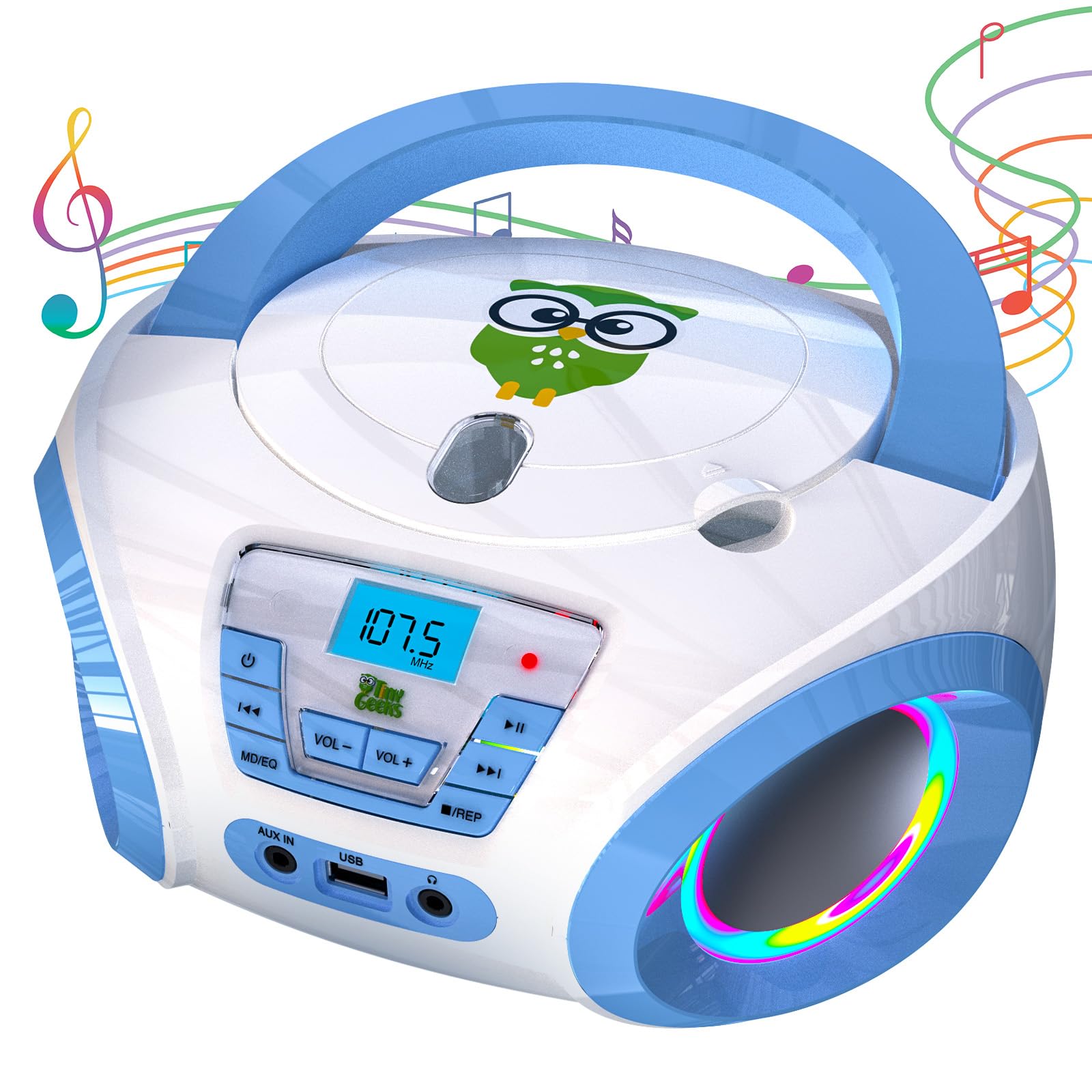 Tinygeeks Tunes Kids Boombox Cd Player For Kids   New 2023   Fm Radio   Batteries Included   Cute White Radio Cd Player With Spe
